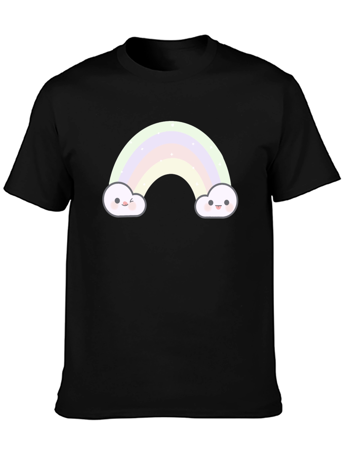 Cute Rainbow Cloud Graphic Tee - Black