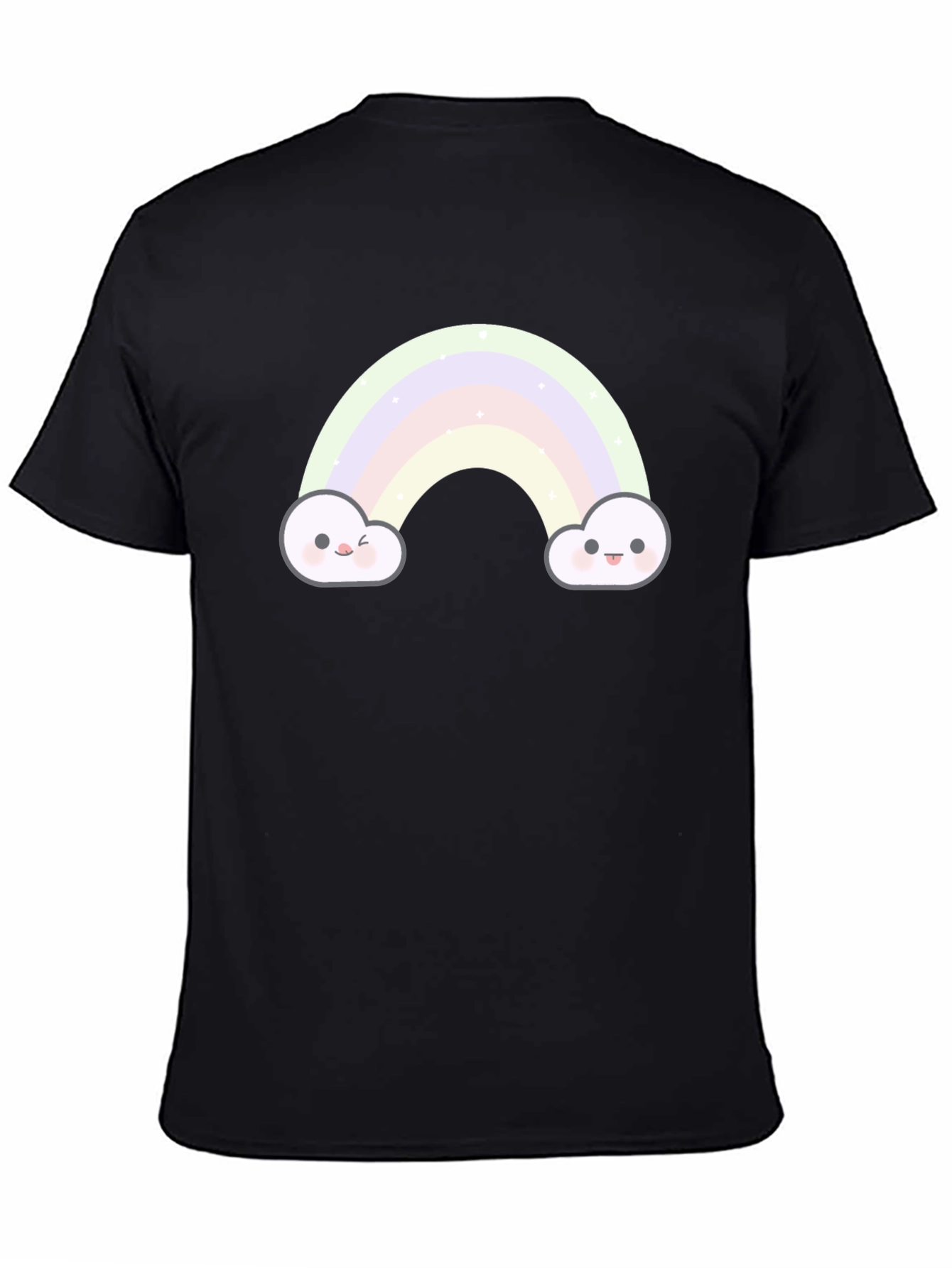 Cute Rainbow Cloud Graphic Tee - Black
