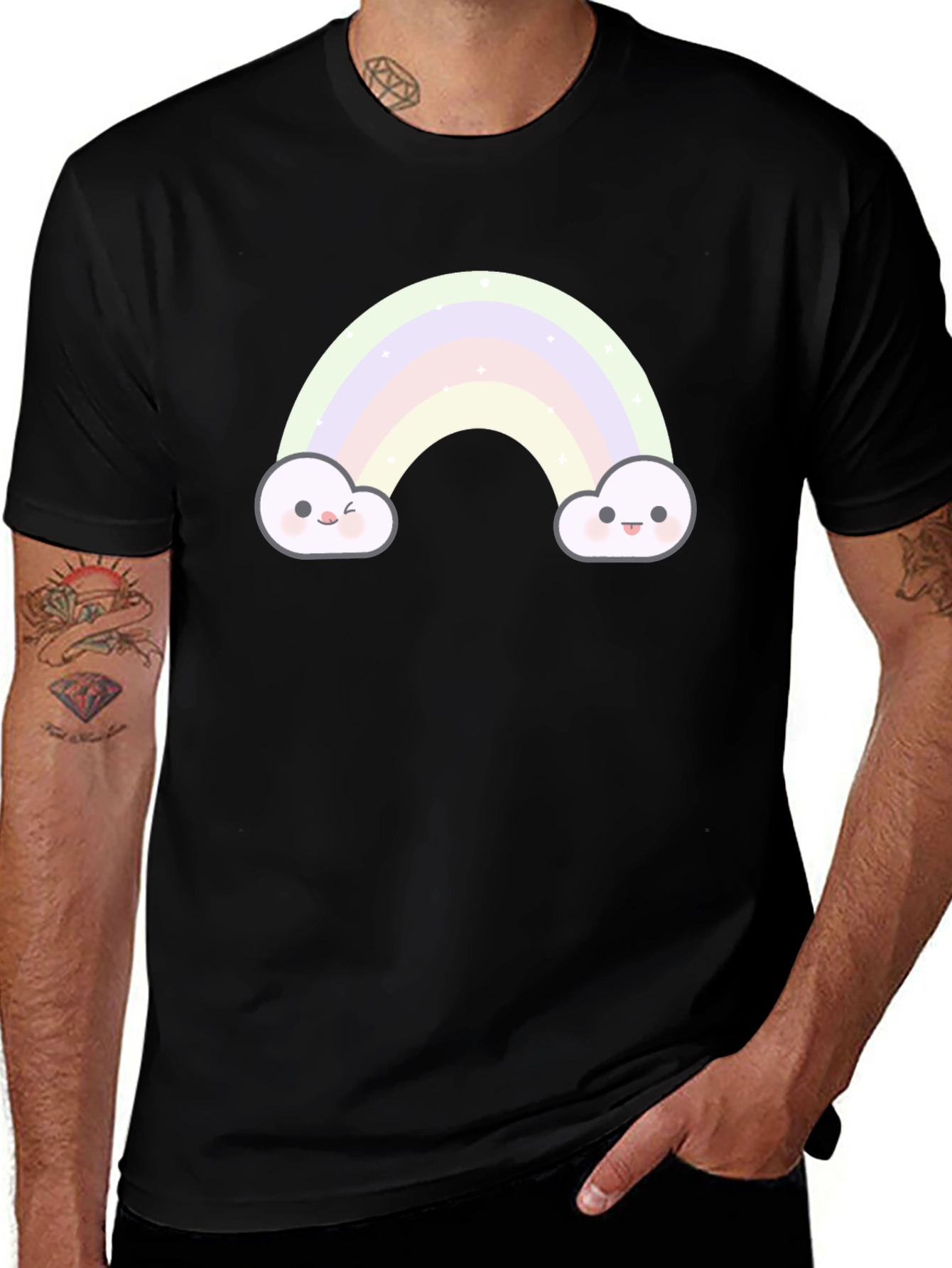 Cute Rainbow Cloud Graphic Tee - Black