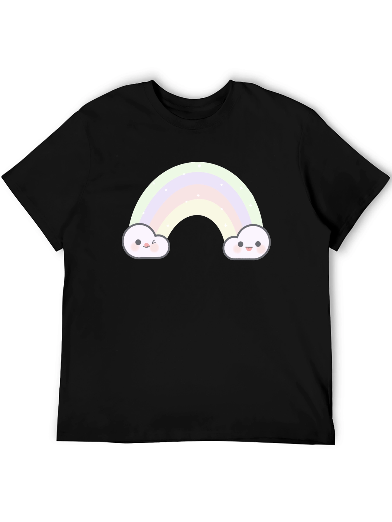 Cute Rainbow Cloud Graphic Tee - Black