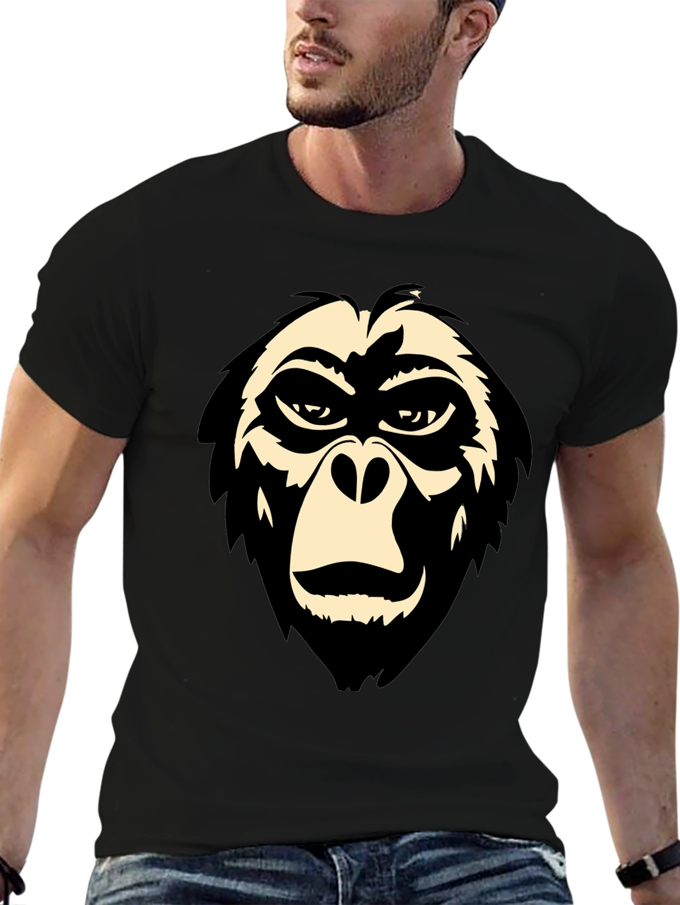 Cool Gorilla Face Graphic Tee - Black T-Shirt