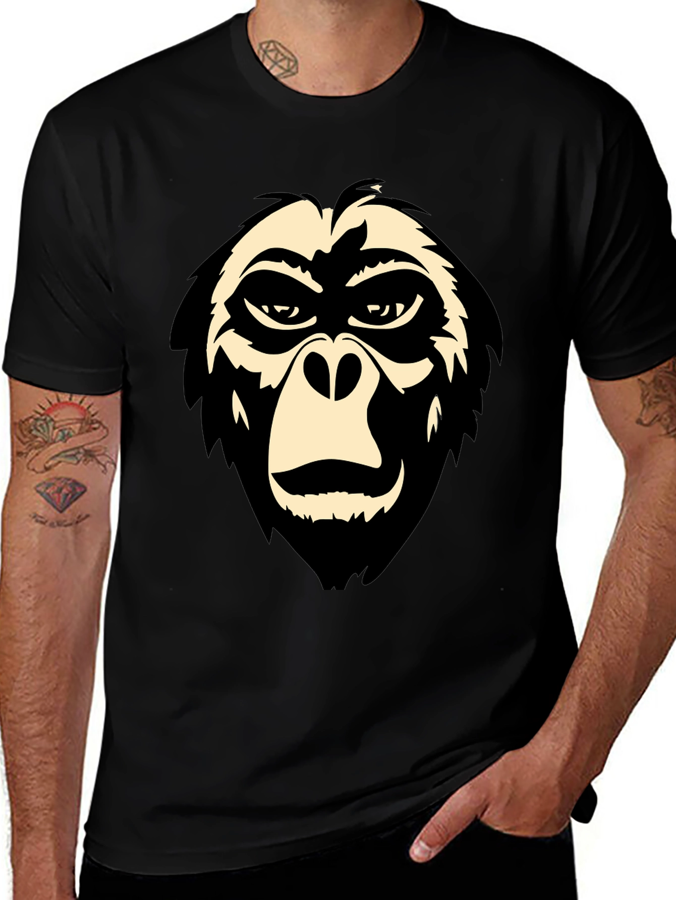 Cool Gorilla Face Graphic Tee - Black T-Shirt