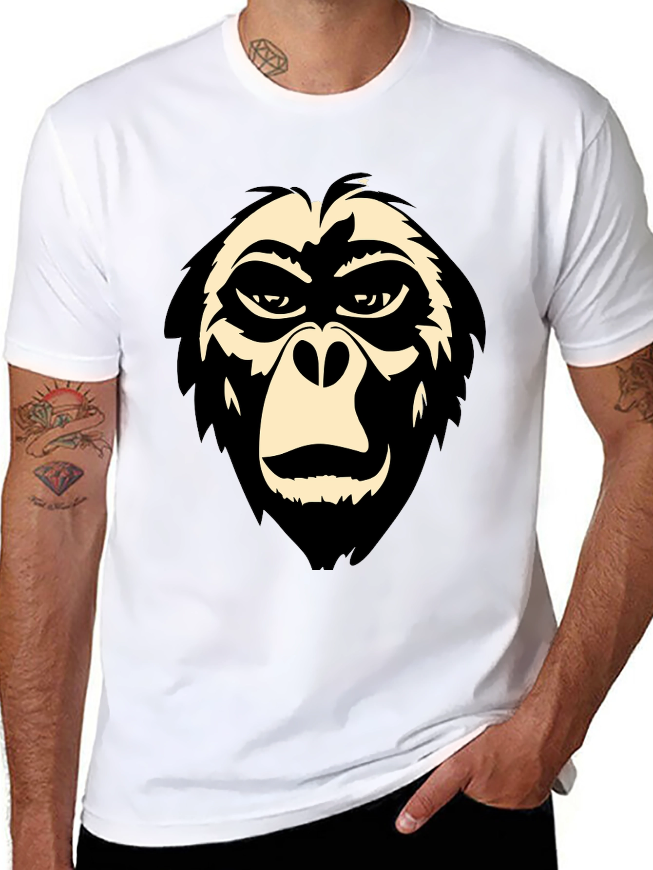 Cool Gorilla Face Graphic Tee - Black T-Shirt