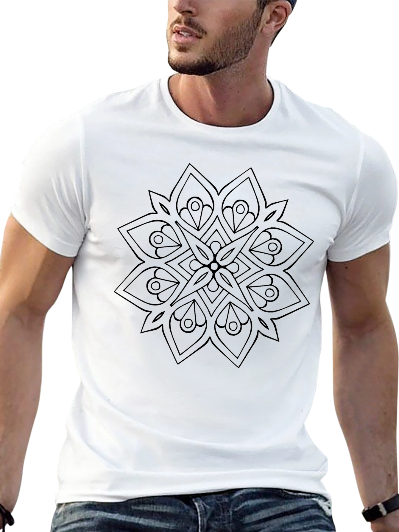 Geometric Mandala Graphic Black Tee Shirt