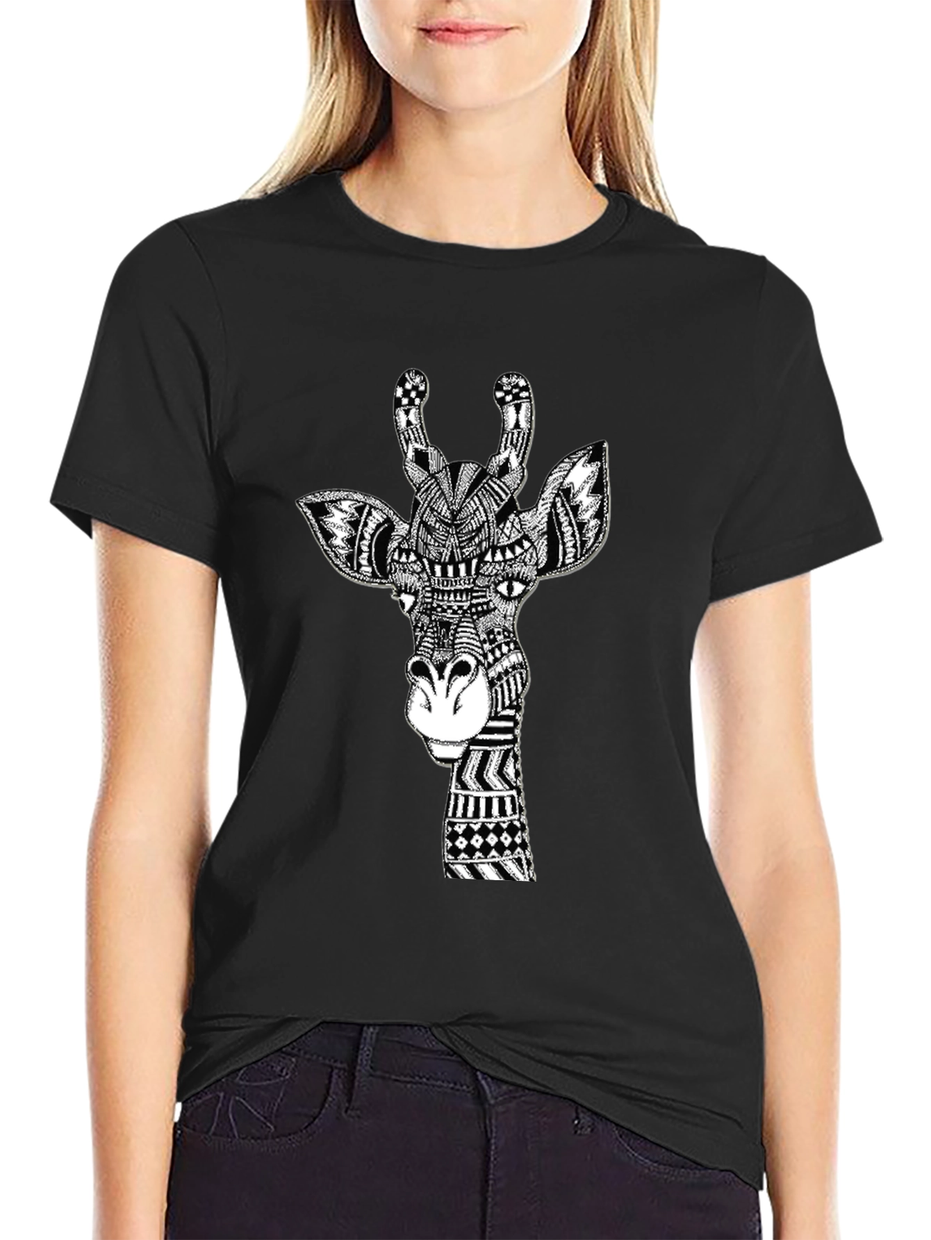 Giraffe Graphic Tee - Artistic Black T-Shirt