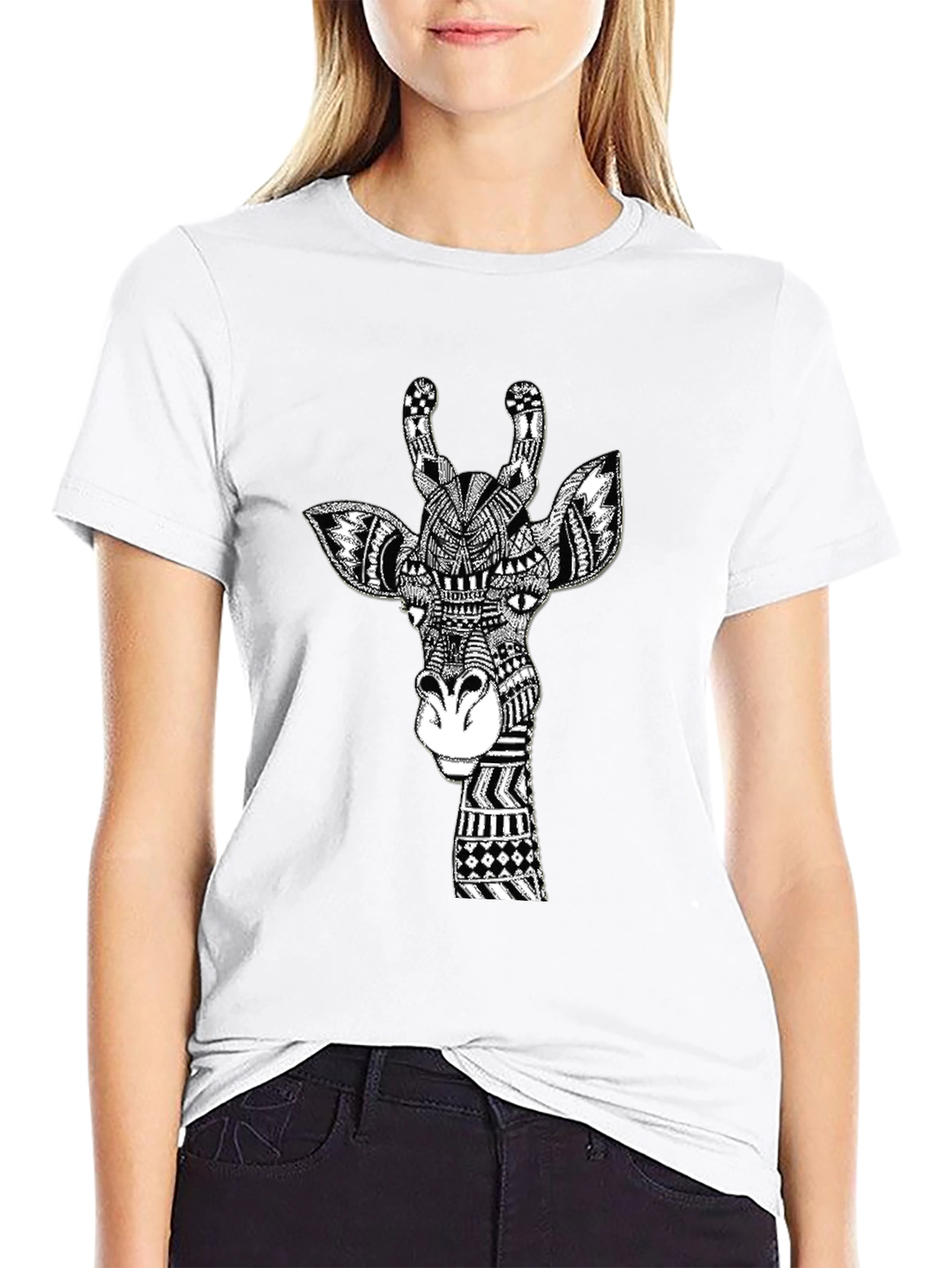 Giraffe Graphic Tee - Artistic Black T-Shirt