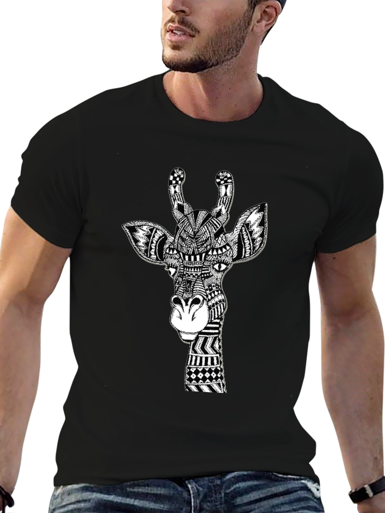 Giraffe Graphic Tee - Artistic Black T-Shirt
