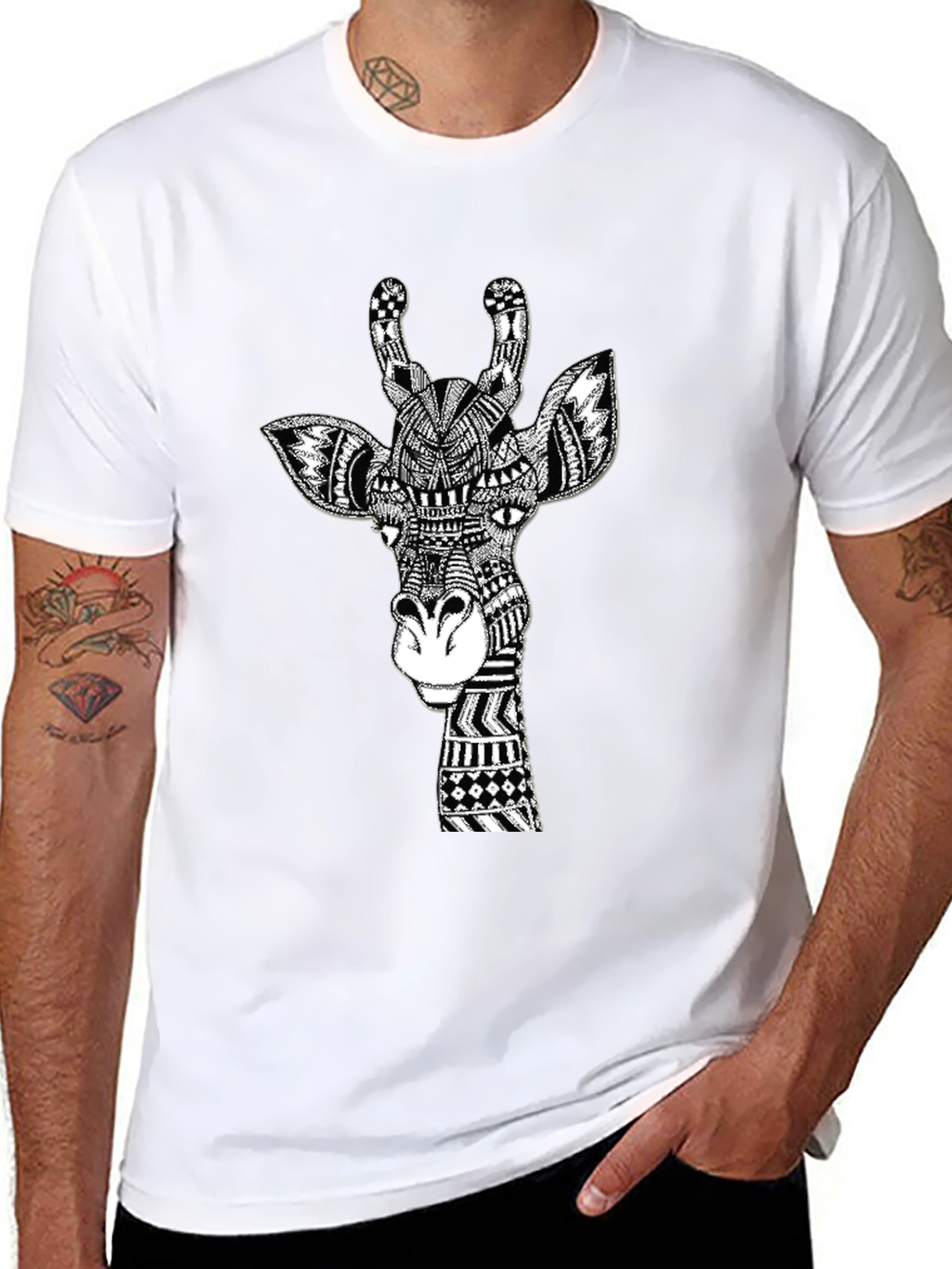 Giraffe Graphic Tee - Artistic Black T-Shirt