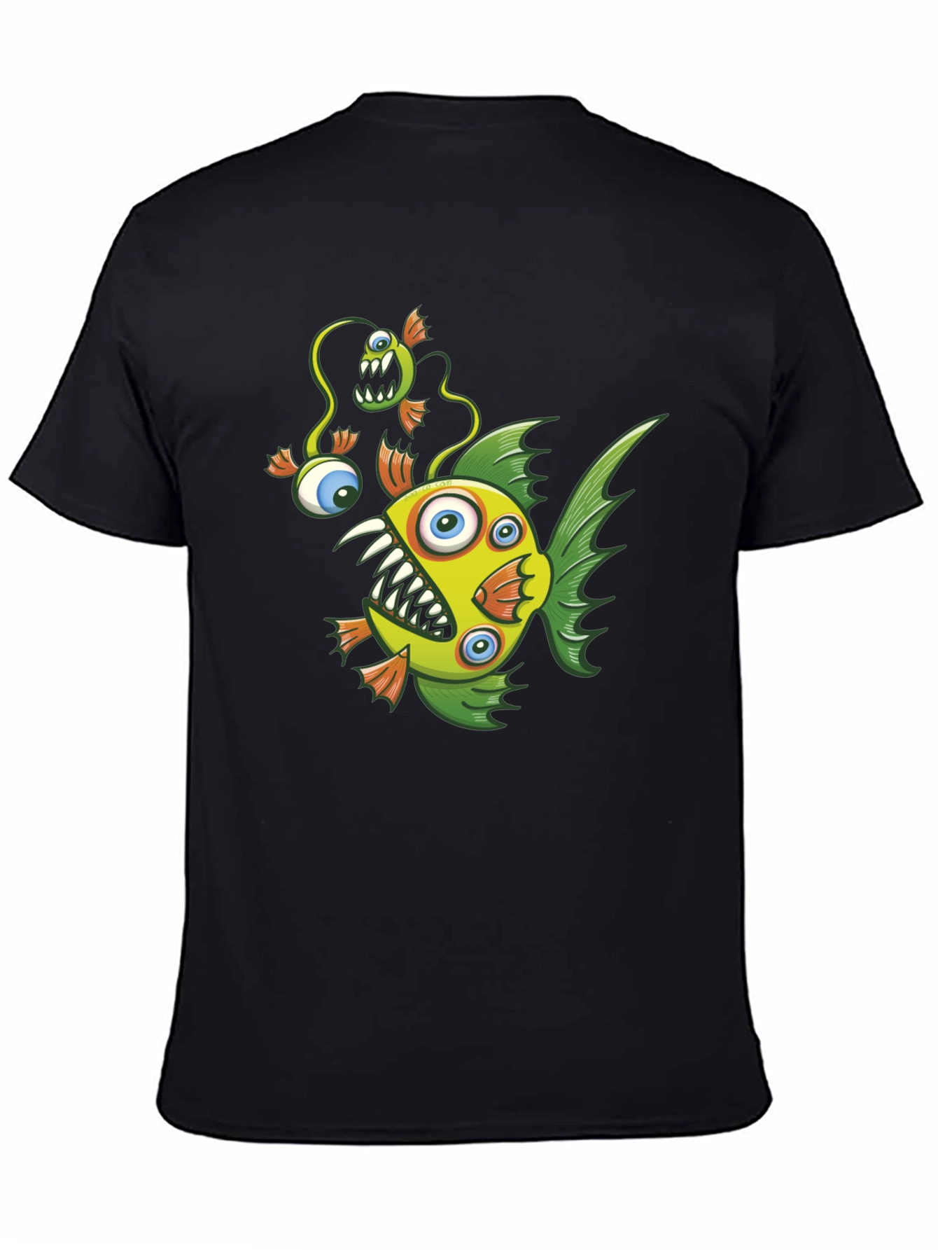 Crazy Fish Graphic Tee - Black Cotton T-Shirt