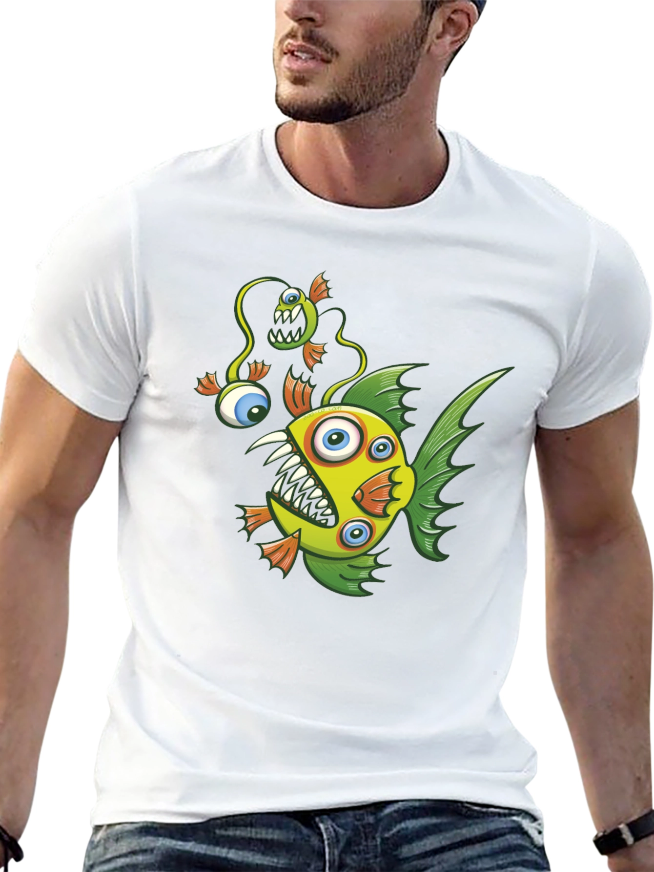 Crazy Fish Graphic Tee - Black Cotton T-Shirt