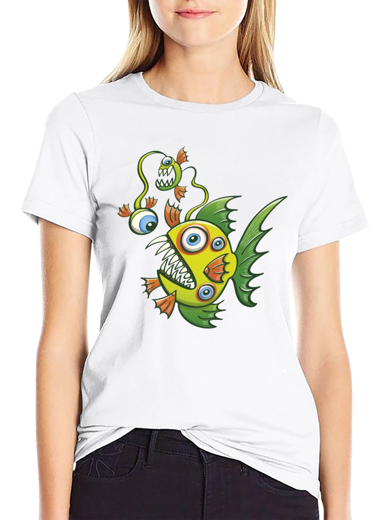 Crazy Fish Graphic Tee - Black Cotton T-Shirt