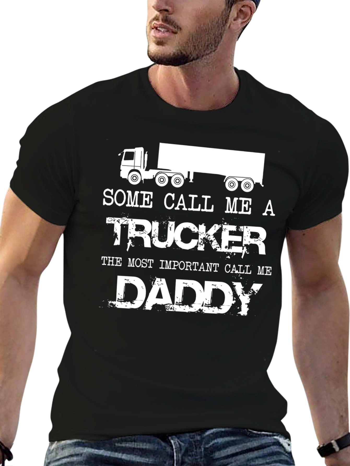 Trucker Daddy Graphic Tee - Black Crewneck