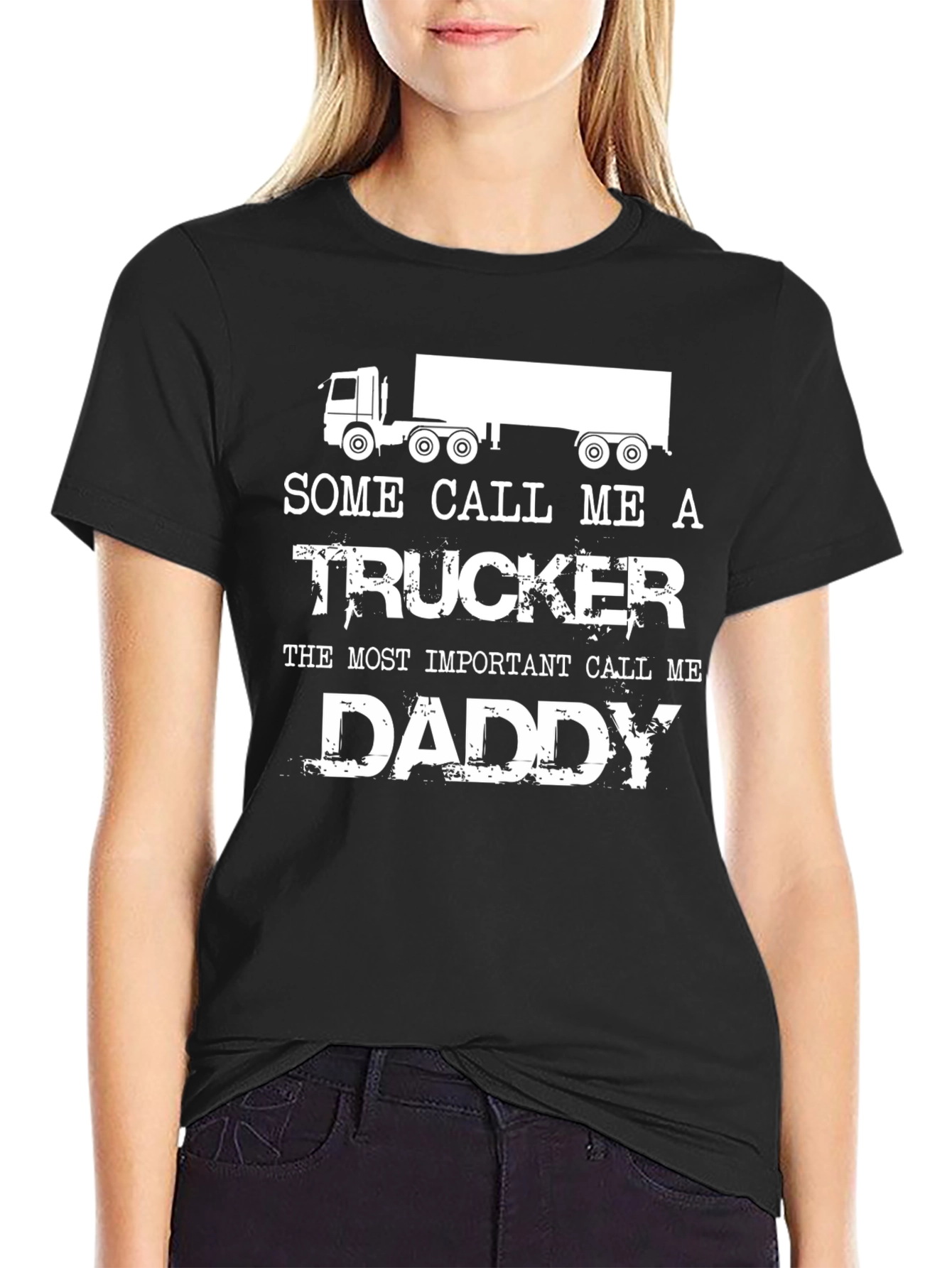 Trucker Daddy Graphic Tee - Black Crewneck
