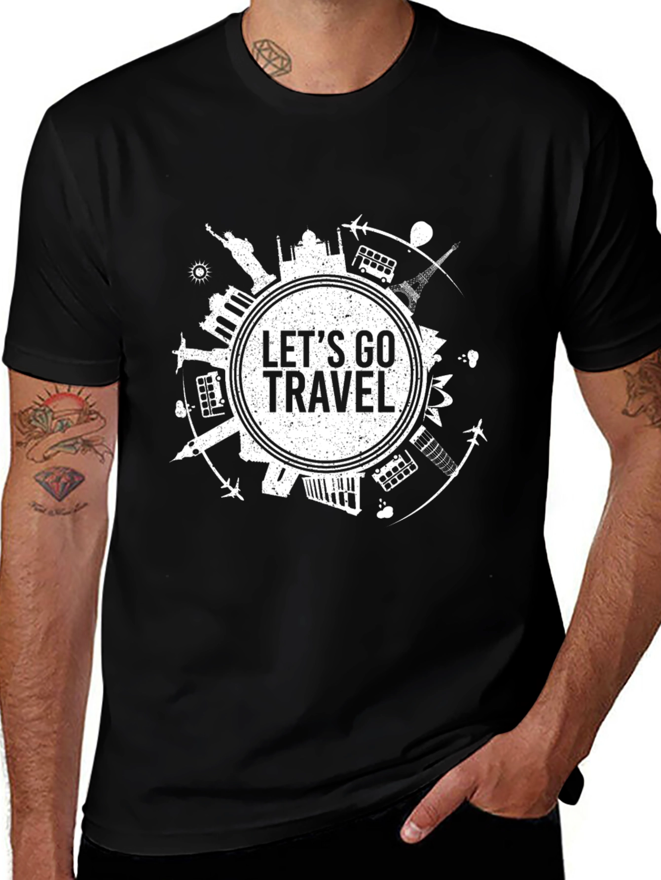 Lets Go Travel Graphic Tee - Black Cotton T-Shirt