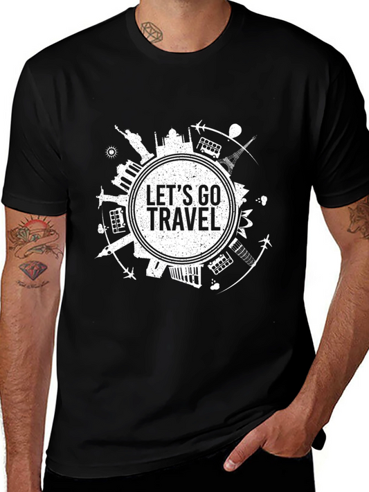 Lets Go Travel Graphic Tee - Black Cotton T-Shirt