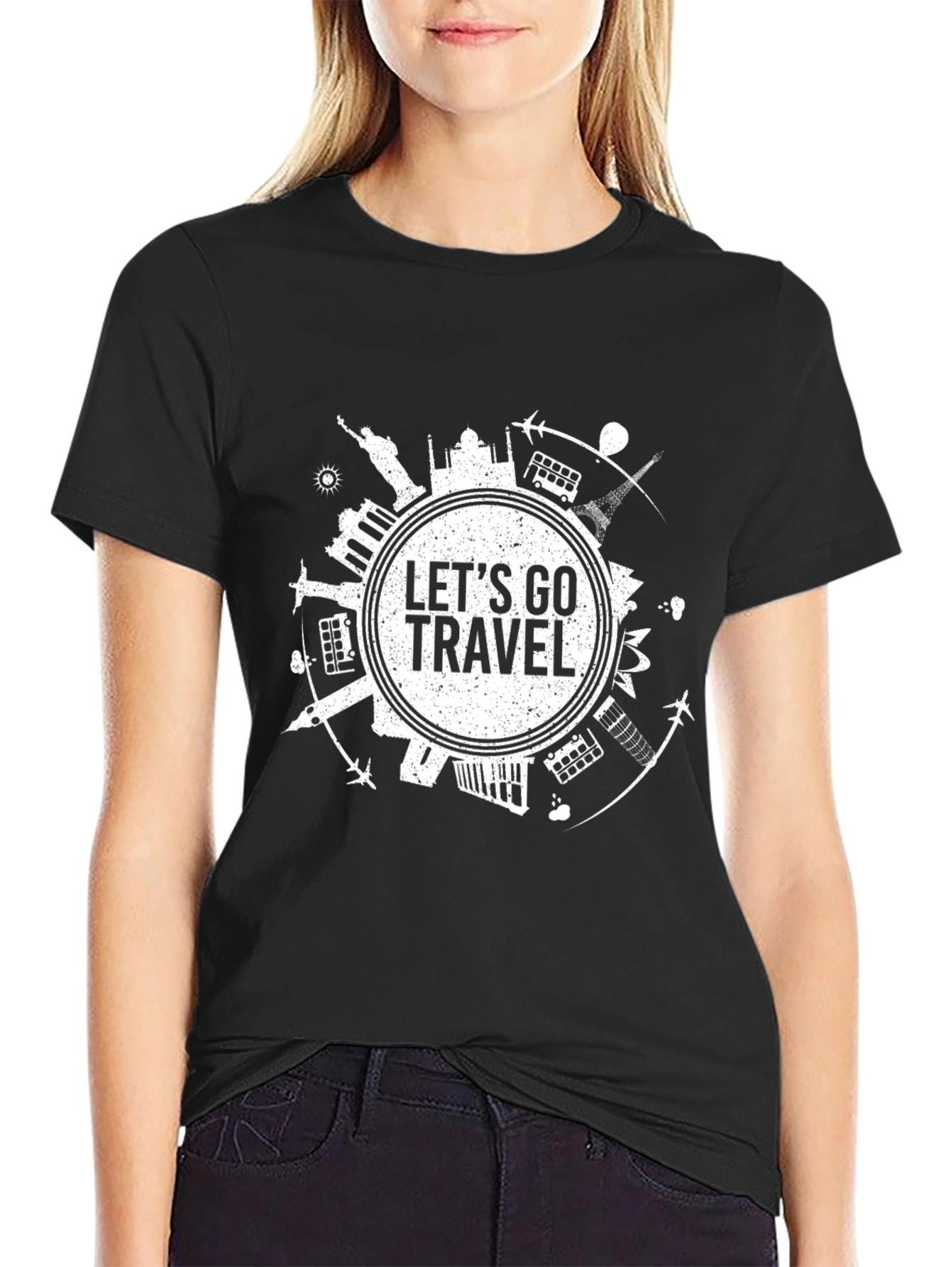 Lets Go Travel Graphic Tee - Black Cotton T-Shirt