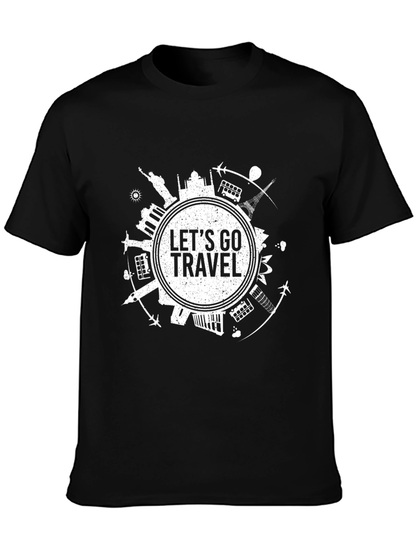 Lets Go Travel Graphic Tee - Black Cotton T-Shirt