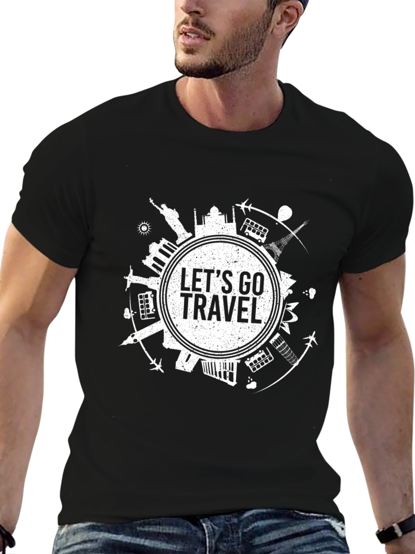 Lets Go Travel Graphic Tee - Black Cotton T-Shirt