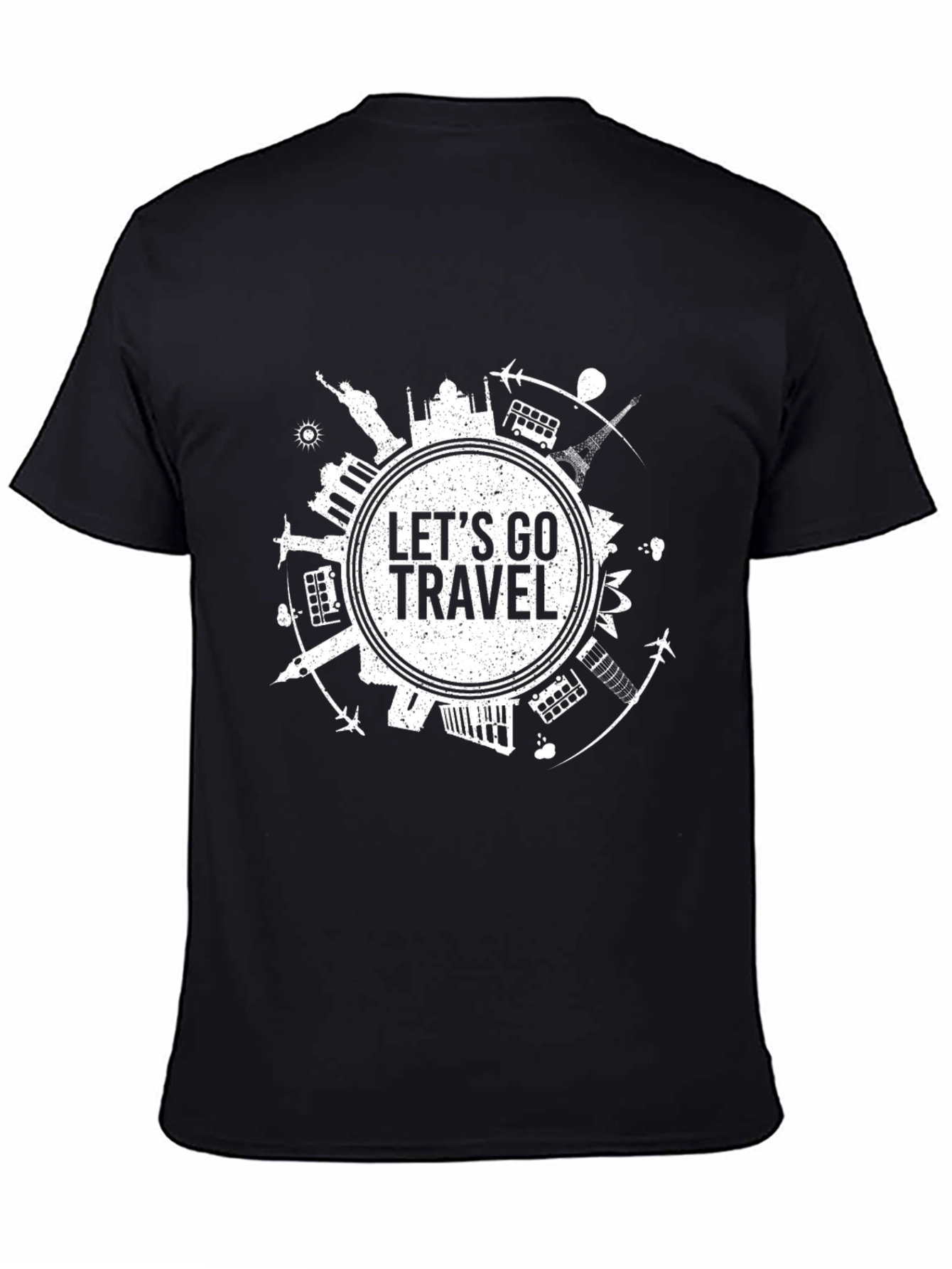 Lets Go Travel Graphic Tee - Black Cotton T-Shirt