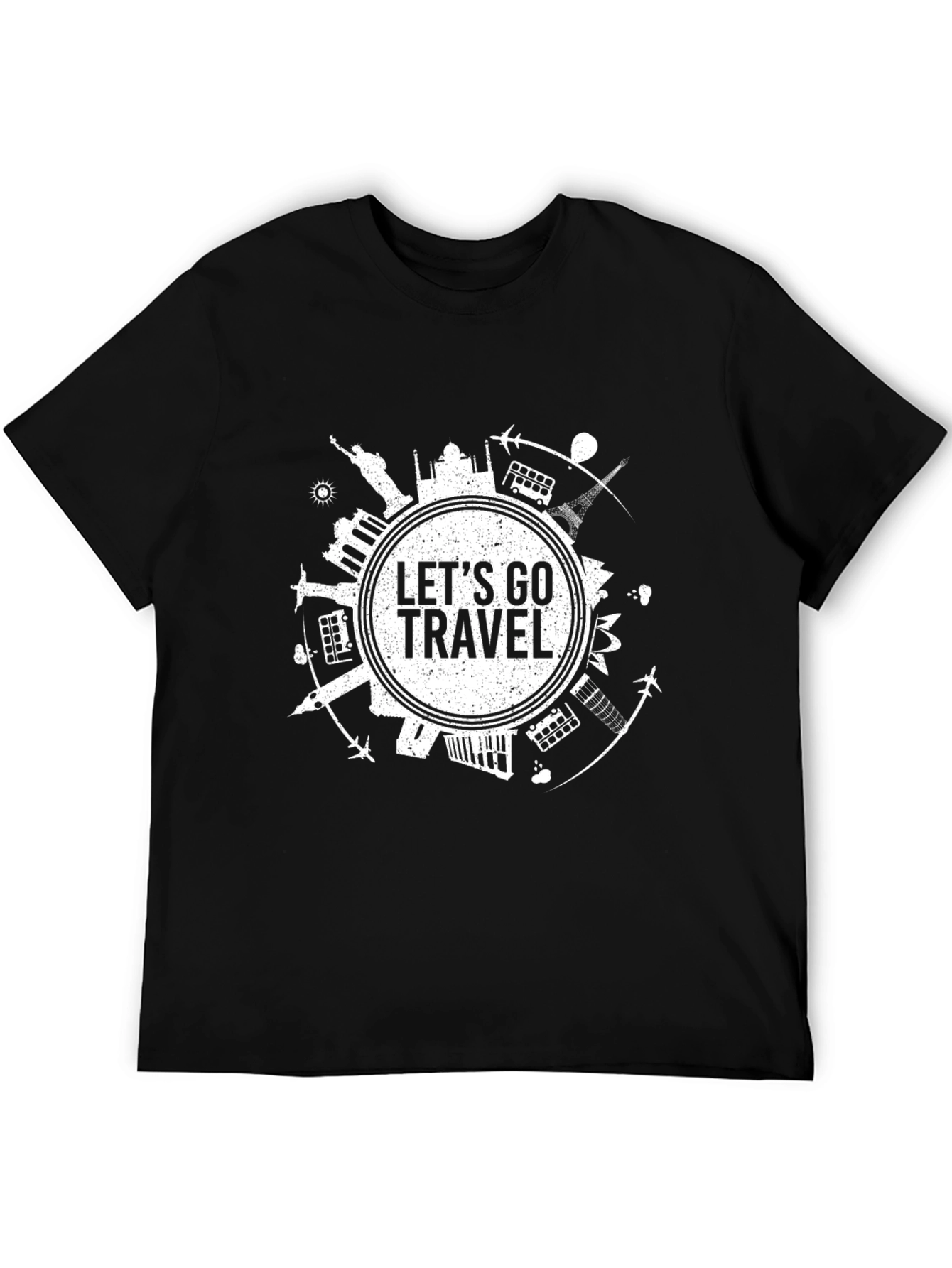 Lets Go Travel Graphic Tee - Black Cotton T-Shirt