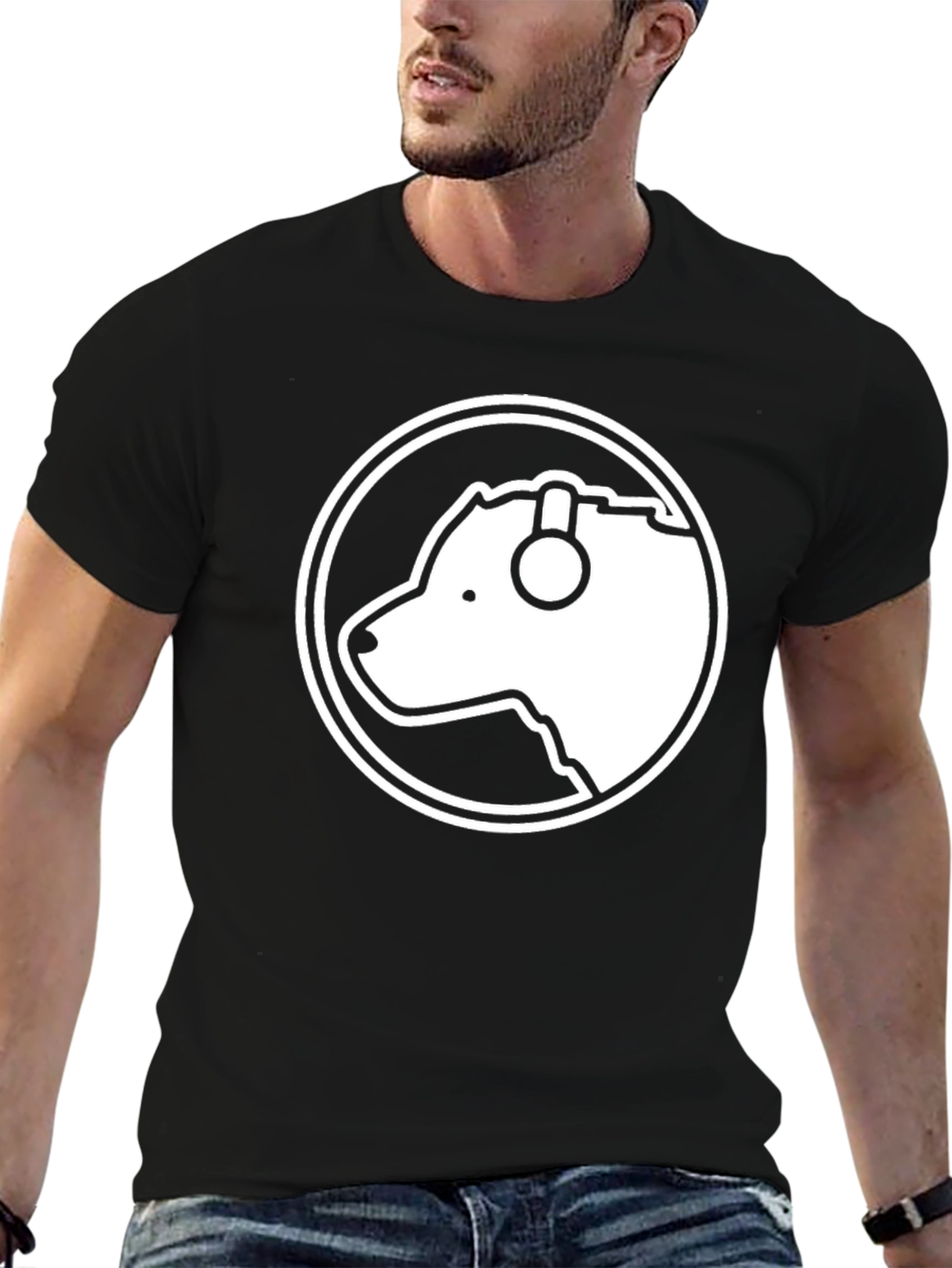 Bear with Headphones Black T-Shirt