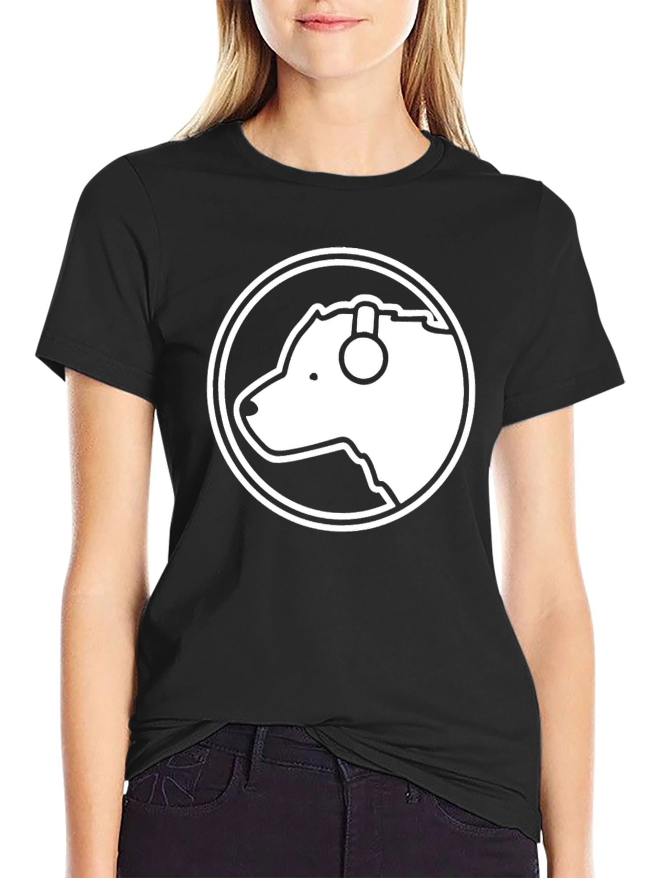 Bear with Headphones Black T-Shirt