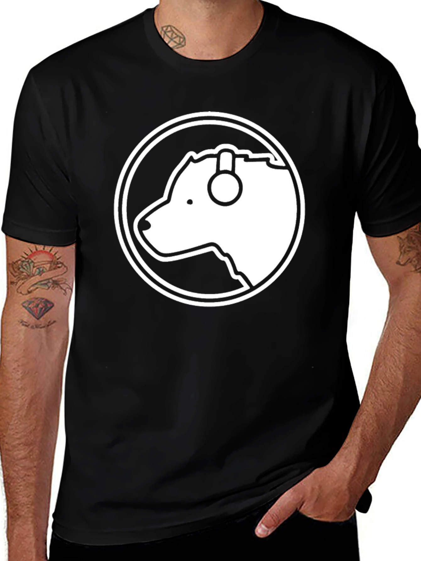 Bear with Headphones Black T-Shirt