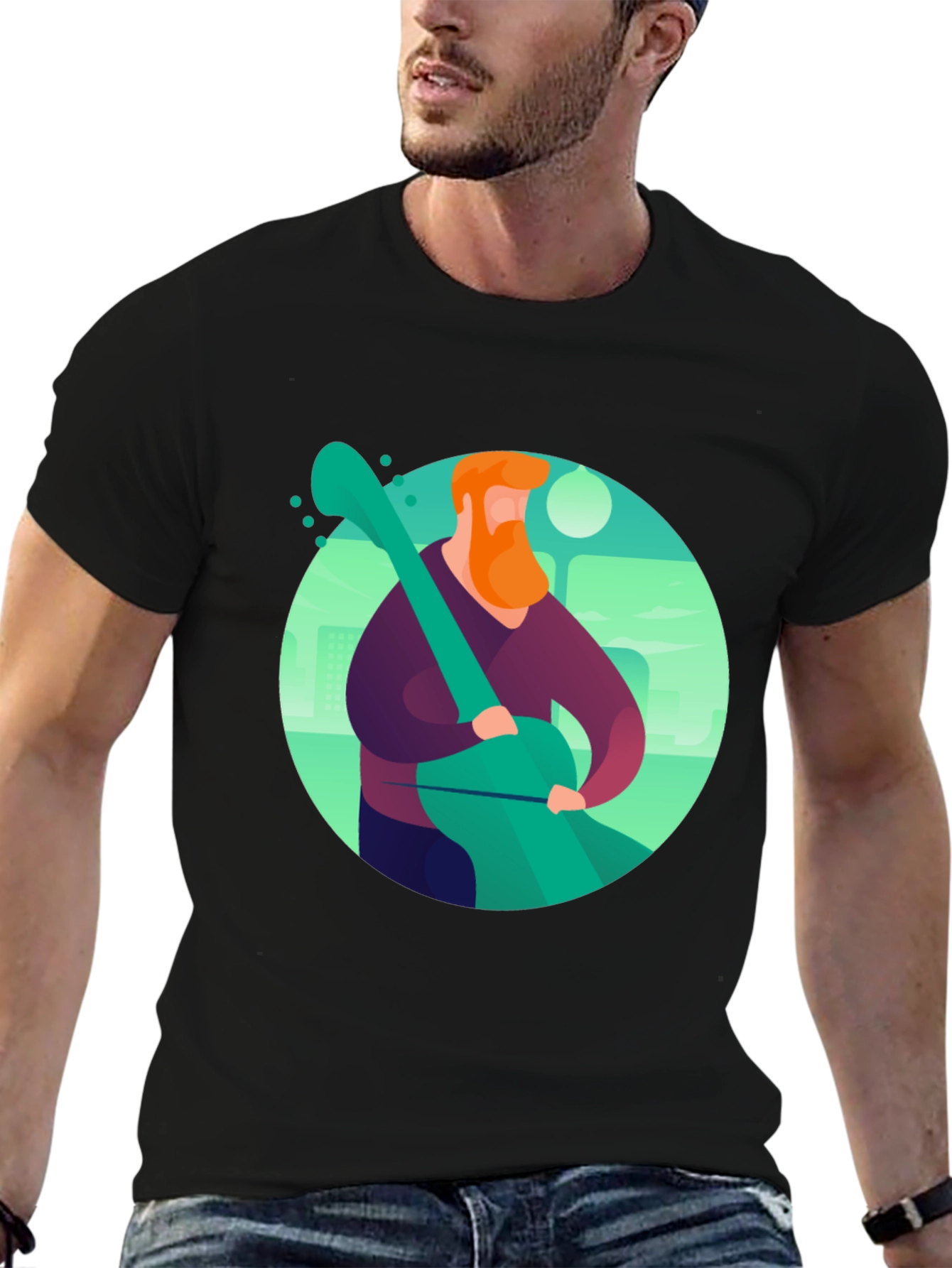 Guitar Man Graphic Tee - Black Cotton Blend