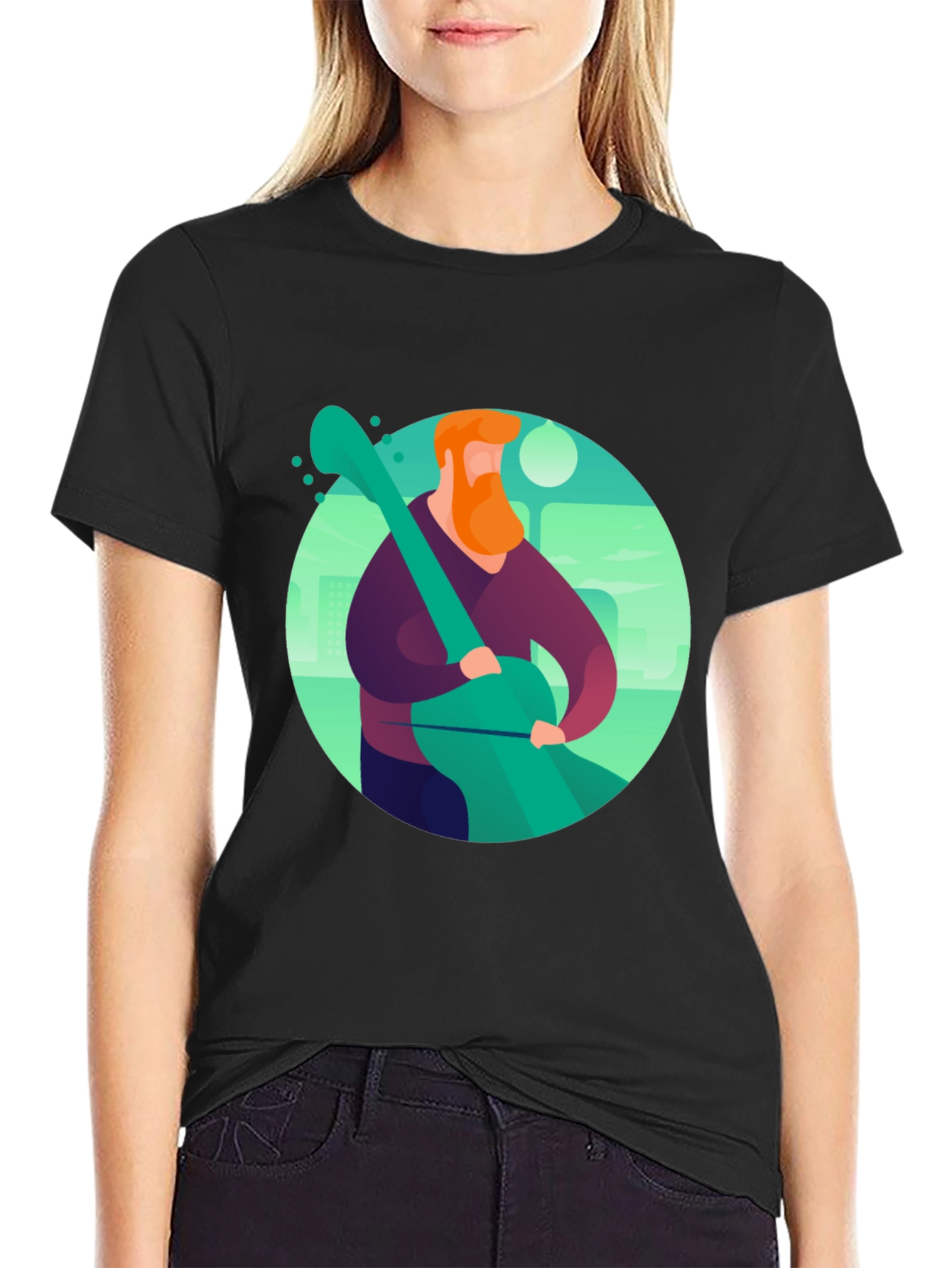 Guitar Man Graphic Tee - Black Cotton Blend
