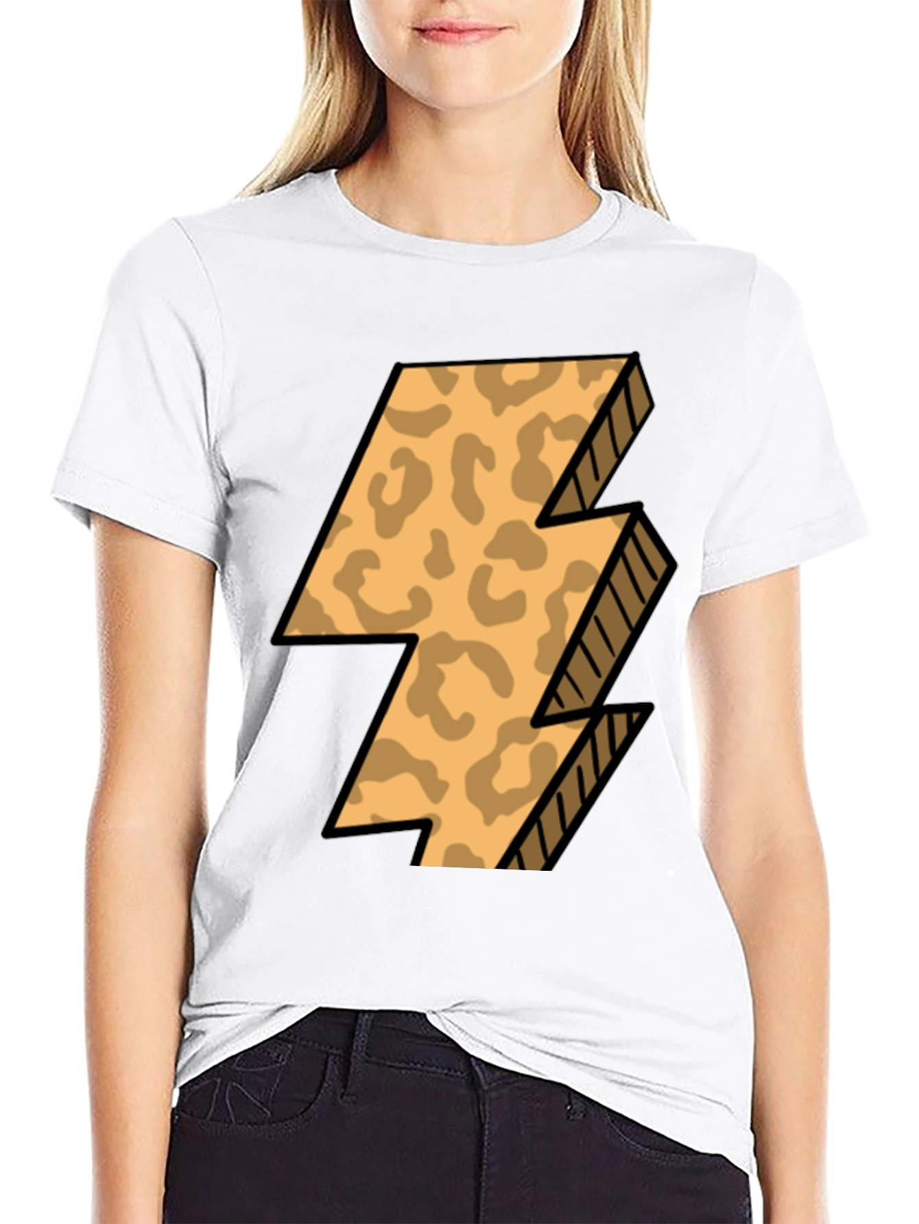 Leopard Print Lightning Bolt T-Shirt - Black