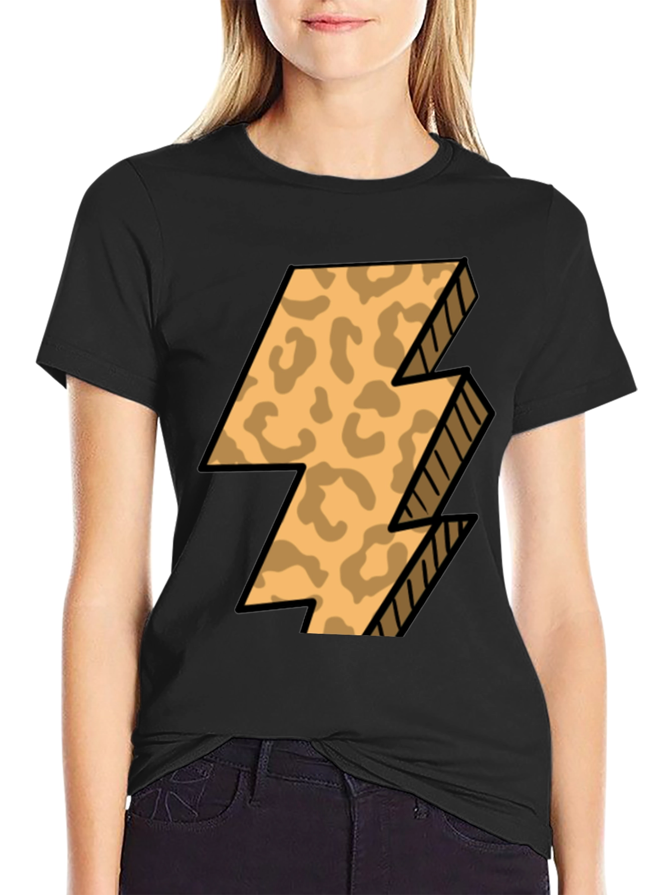 Leopard Print Lightning Bolt T-Shirt - Black