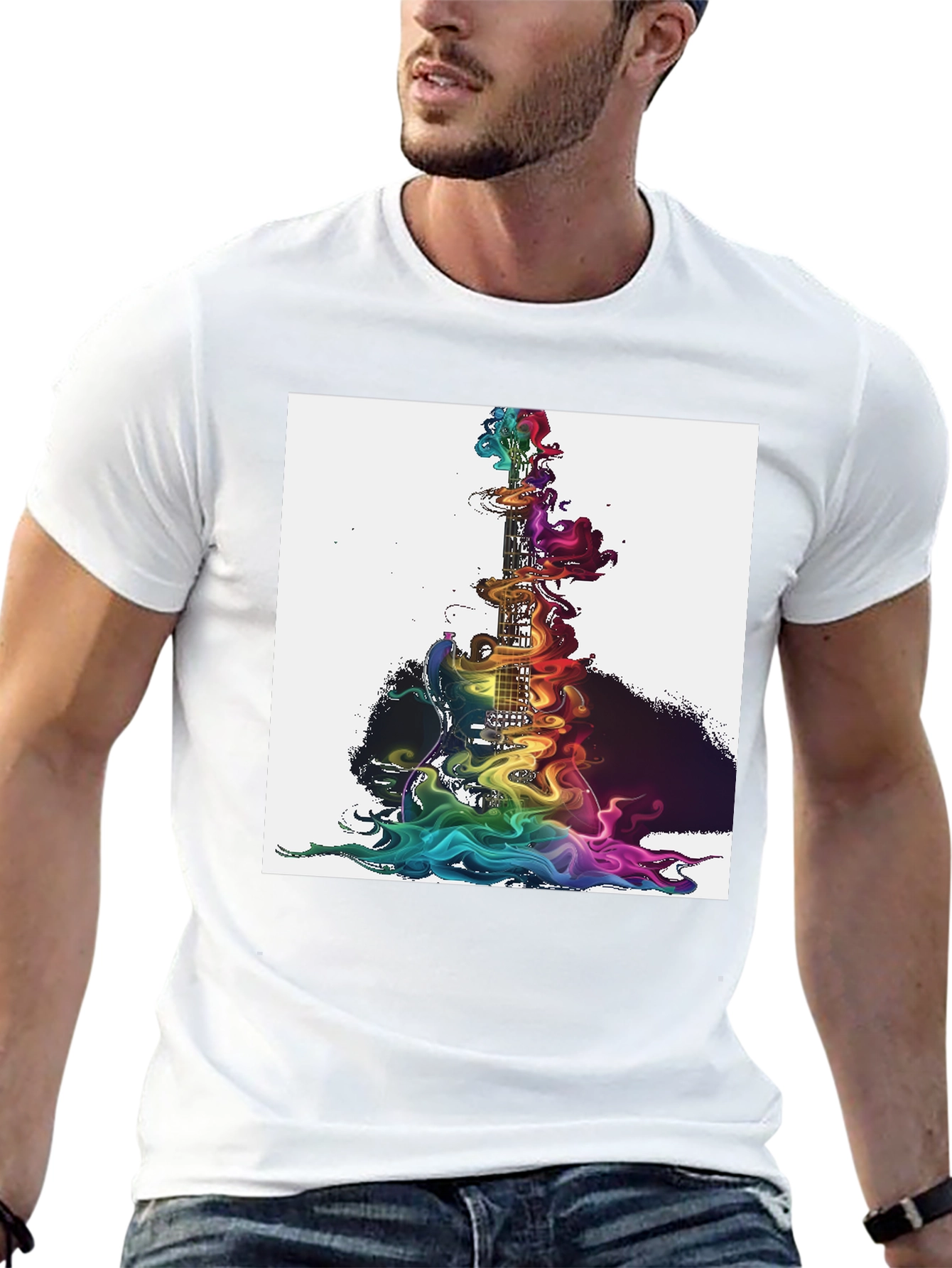Rainbow Smoke Guitar Graphic Tee