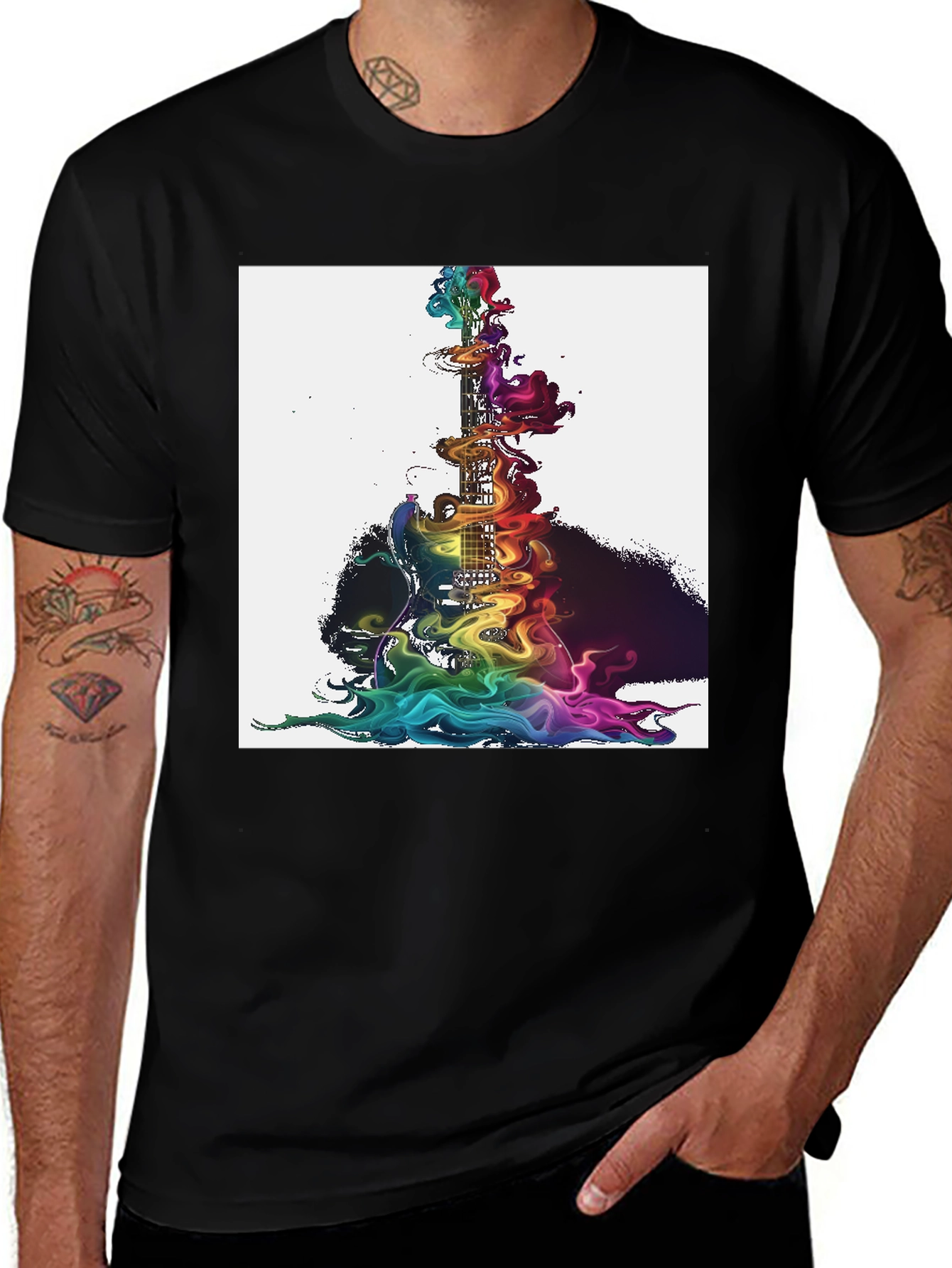 Rainbow Smoke Guitar Graphic Tee