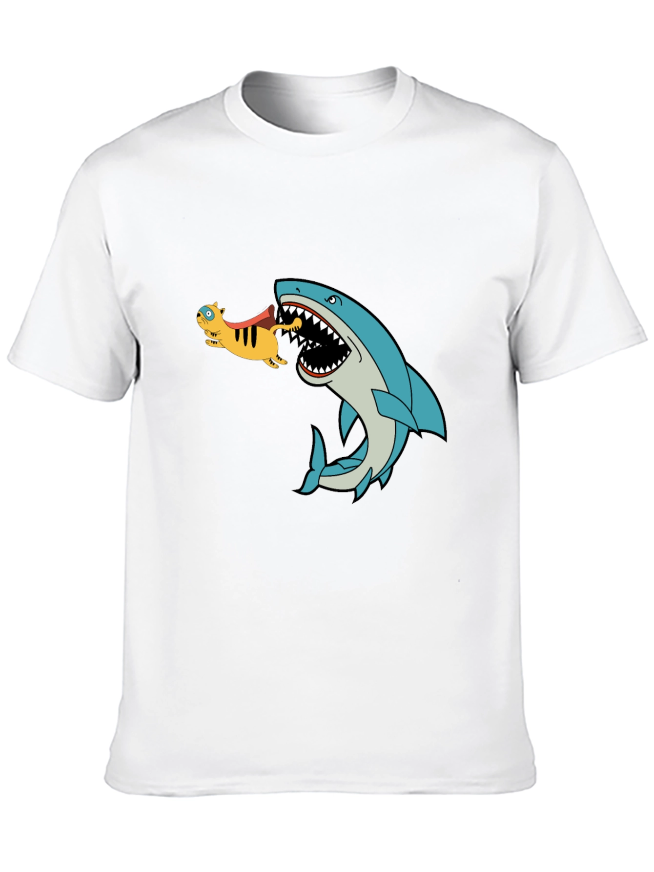 Shark Eating Cat Cartoon Graphic T-Shirt