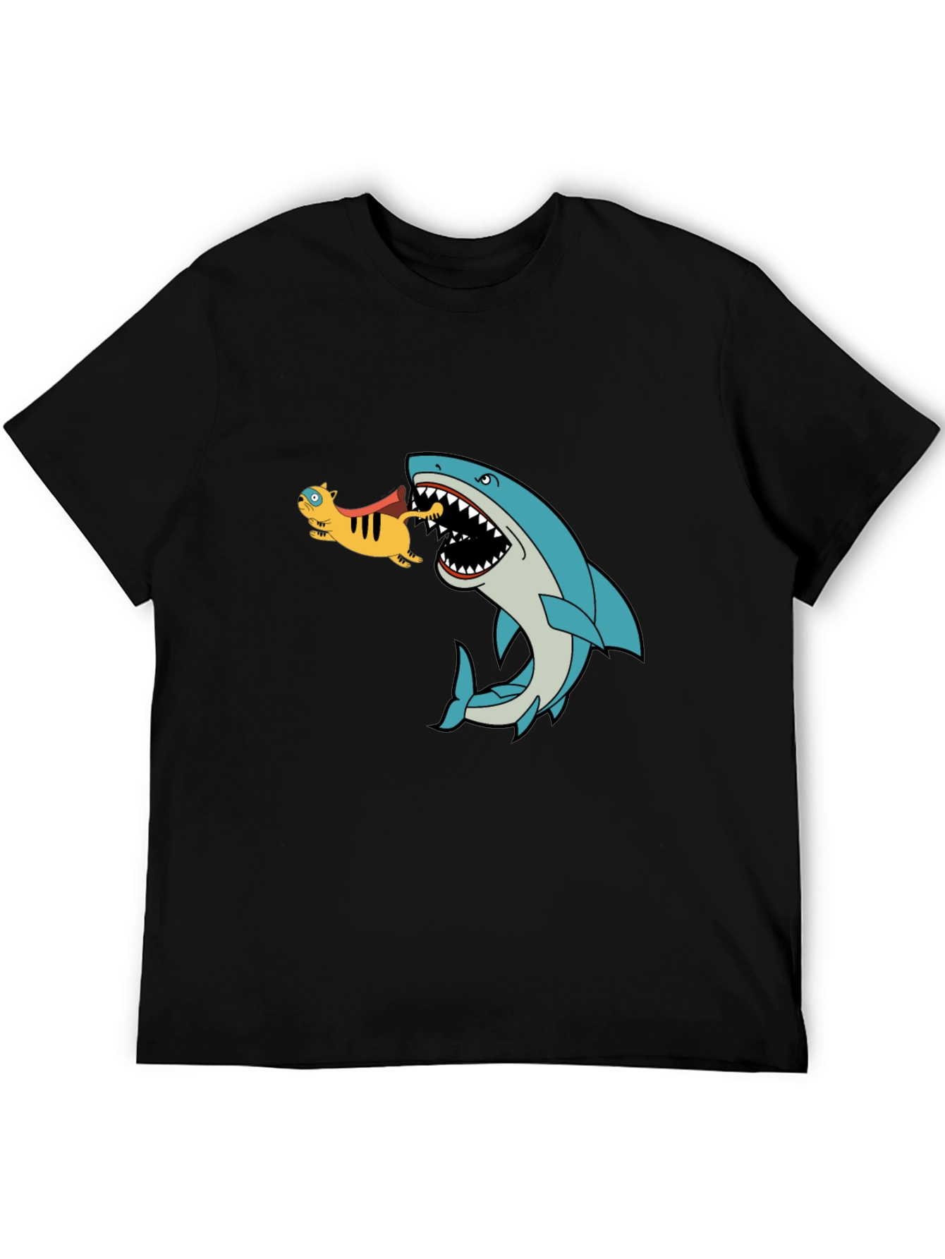 Shark Eating Cat Cartoon Graphic T-Shirt