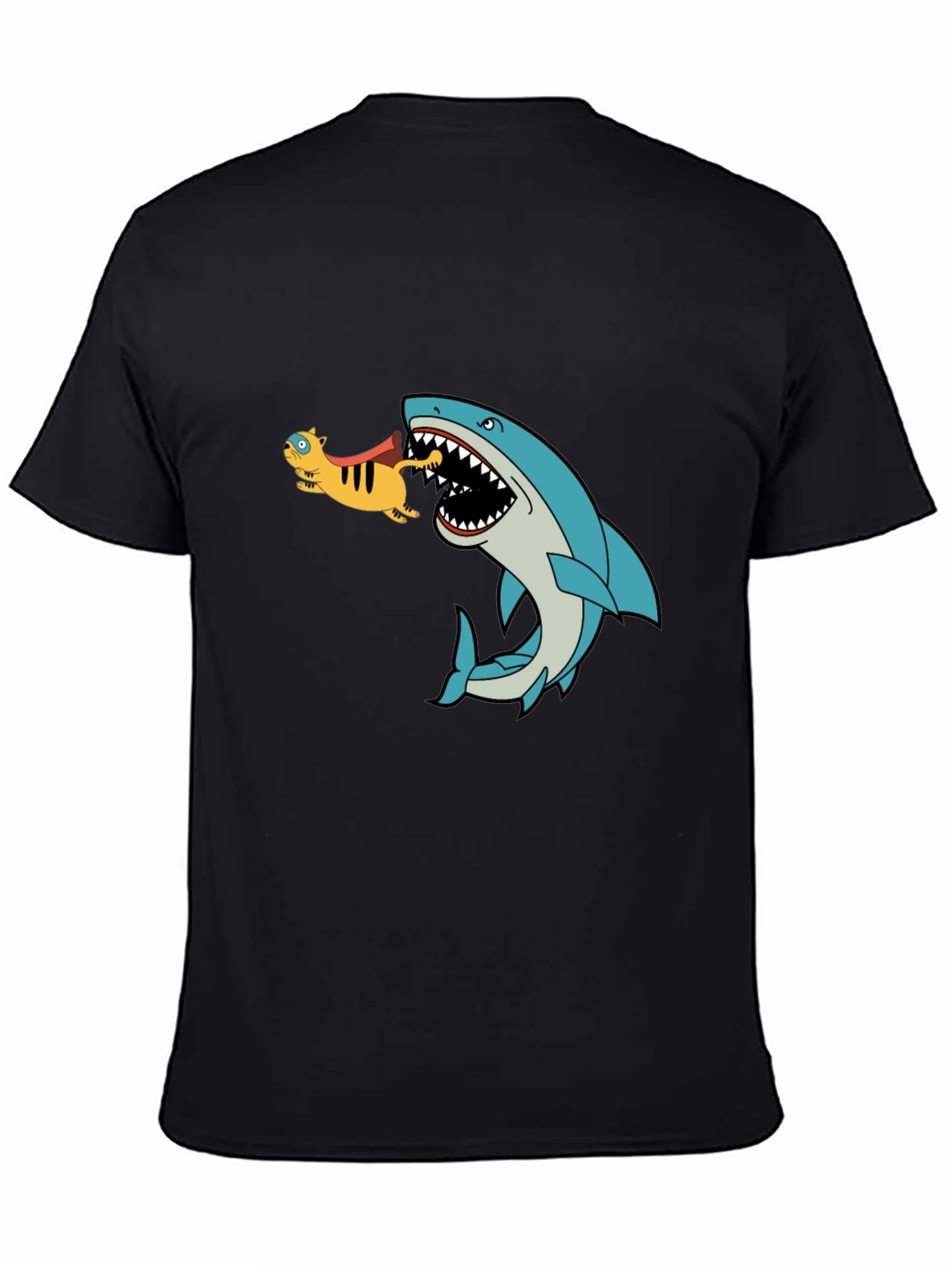 Shark Eating Cat Cartoon Graphic T-Shirt