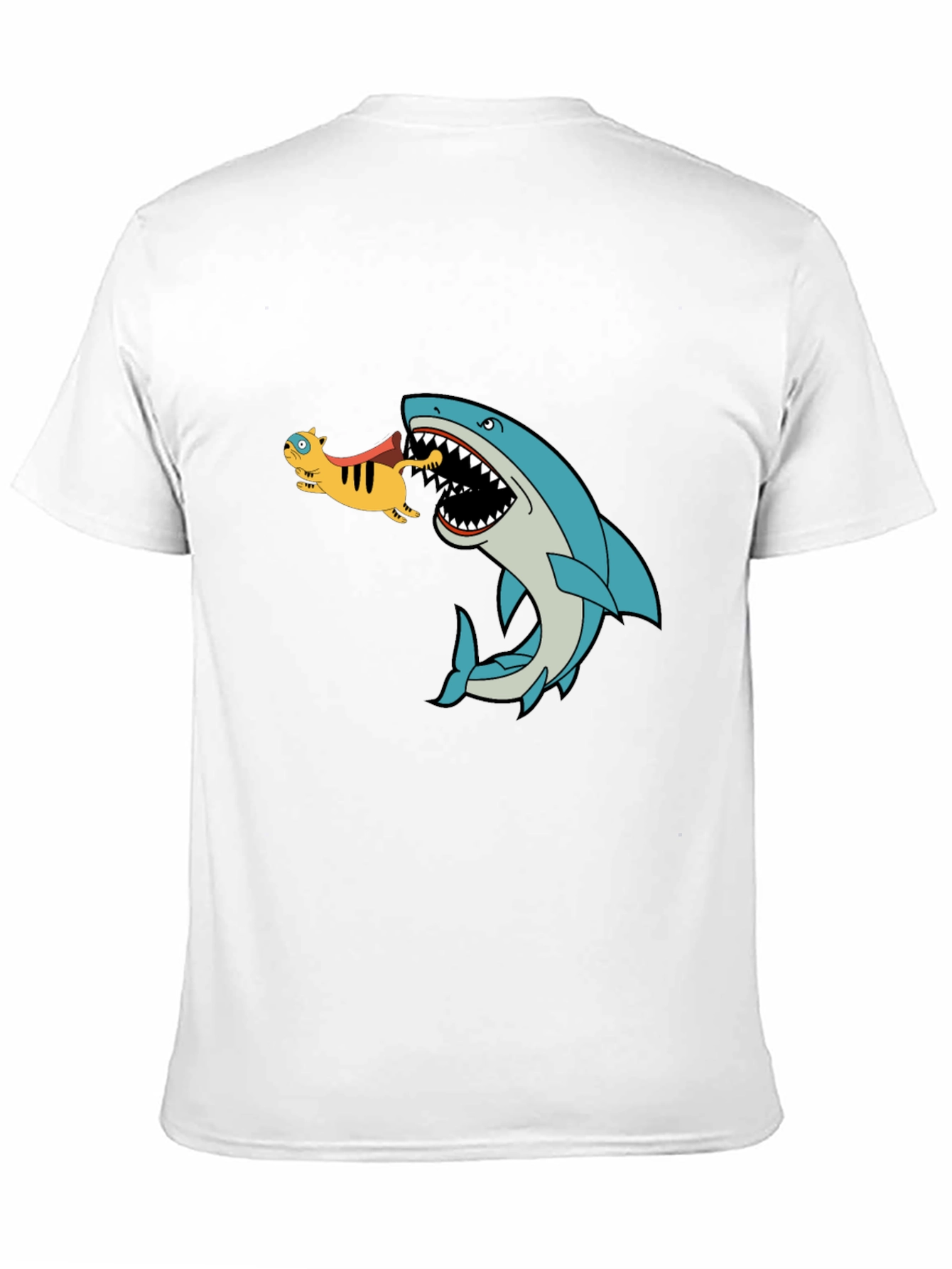 Shark Eating Cat Cartoon Graphic T-Shirt