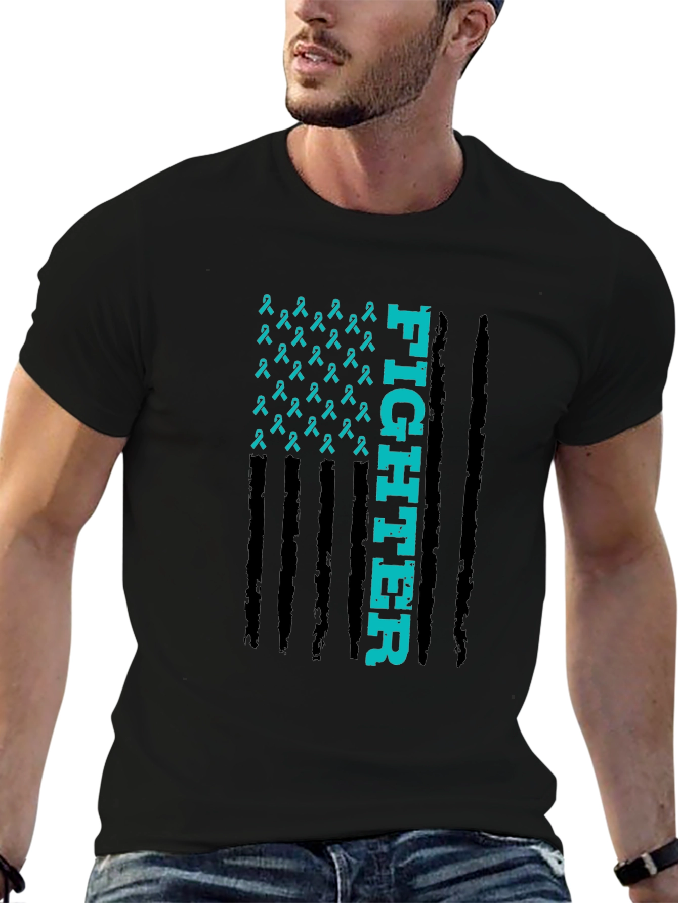 Fighter Ribbon Graphic Tee - Teal Awareness