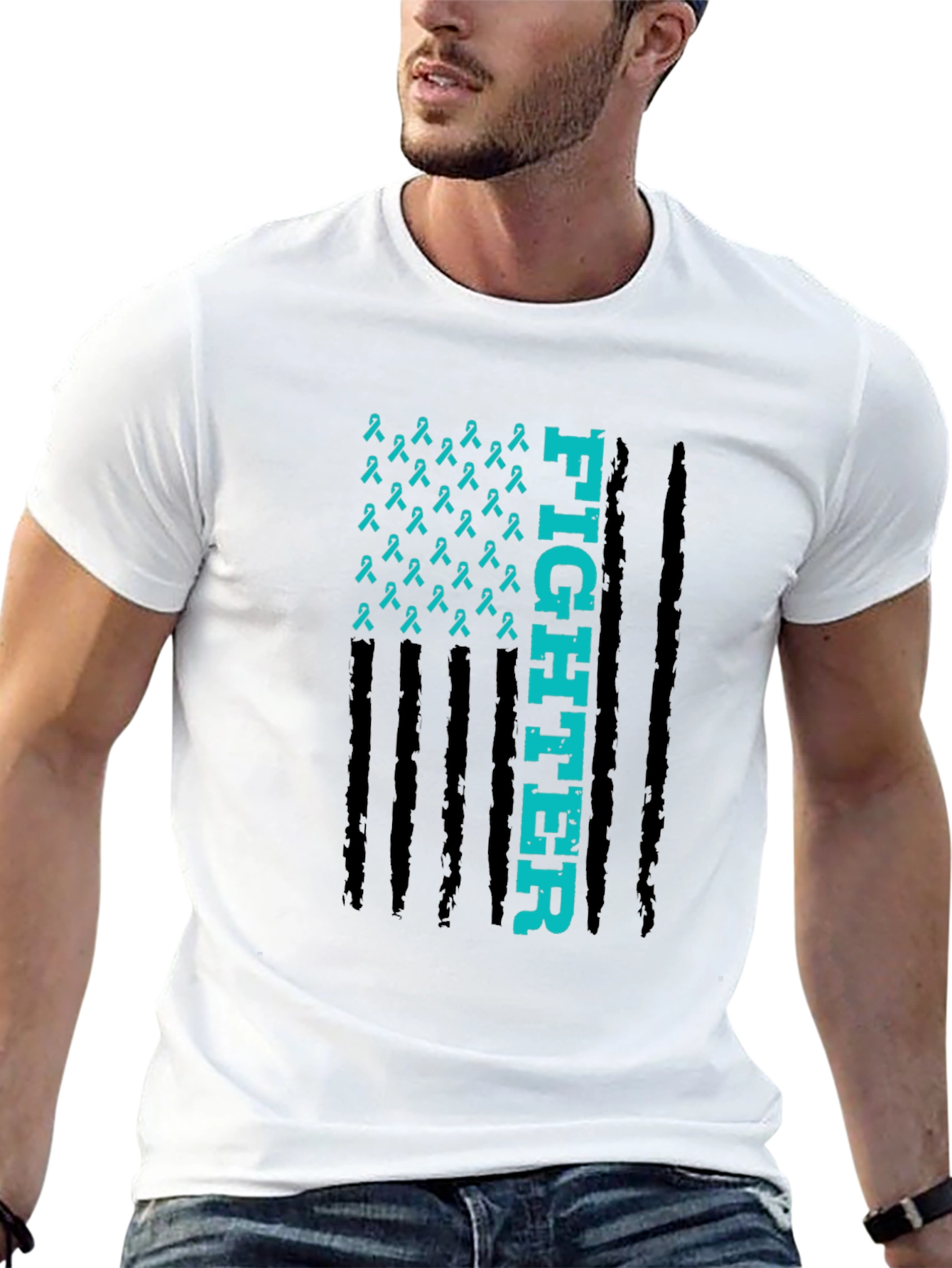 Fighter Ribbon Graphic Tee - Teal Awareness