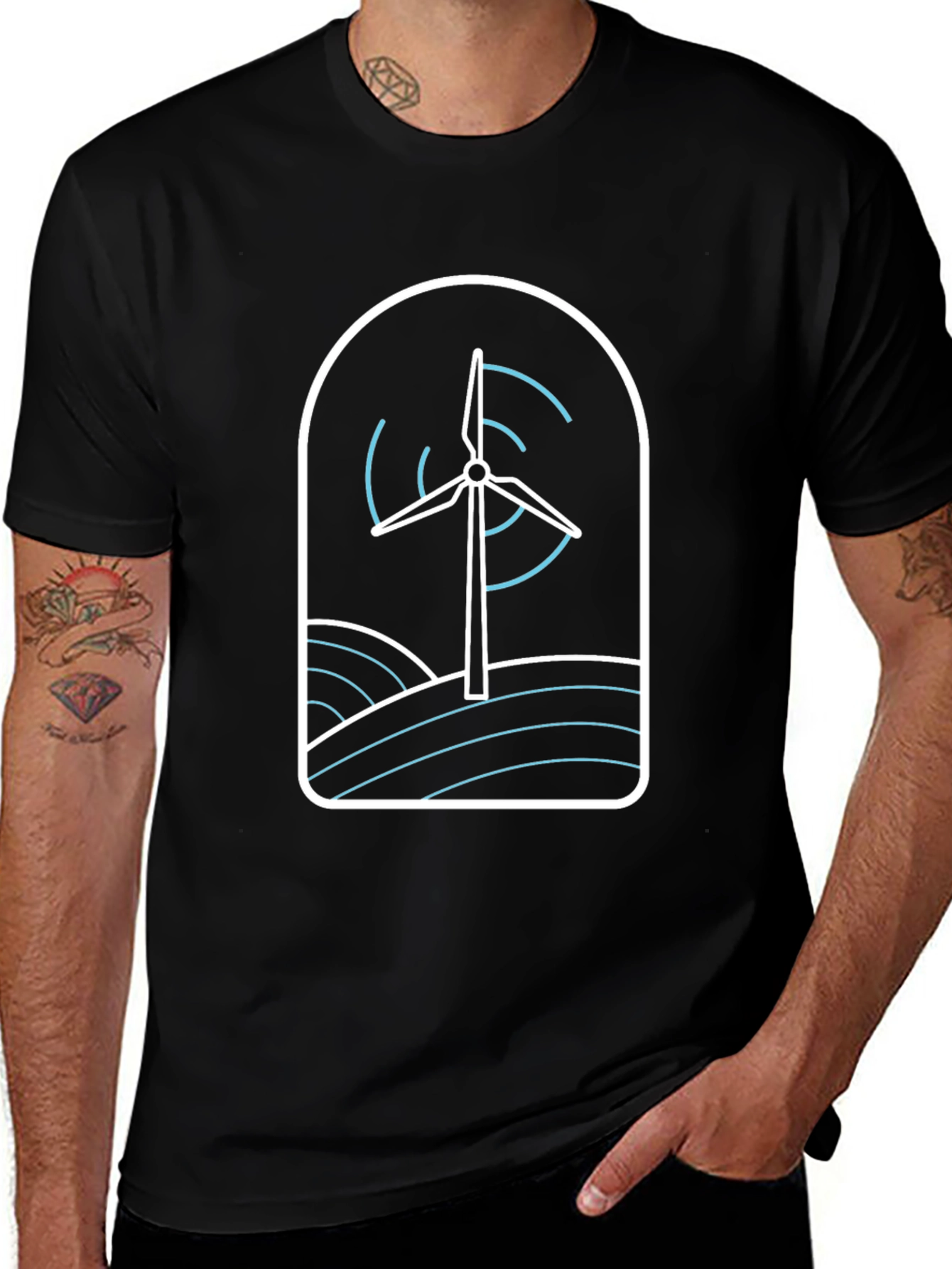 Wind Turbine Graphic Tee - Stylish Eco-Friendly Design