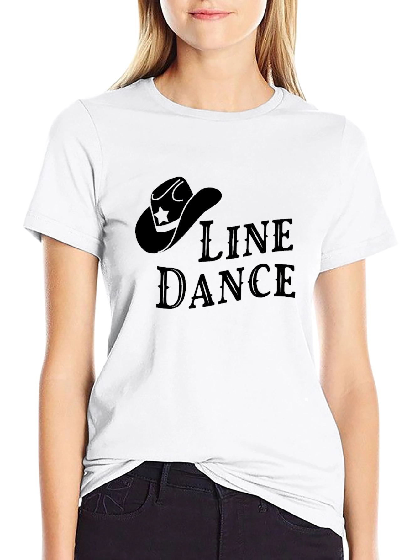 Line Dance Cowboy Hat Graphic Tee - Solid Black