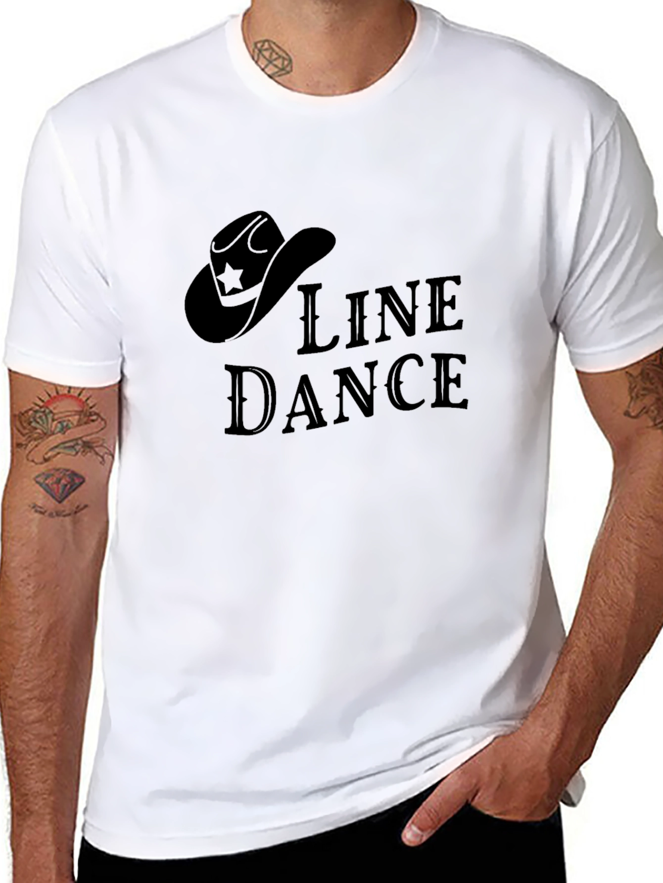 Line Dance Cowboy Hat Graphic Tee - Solid Black