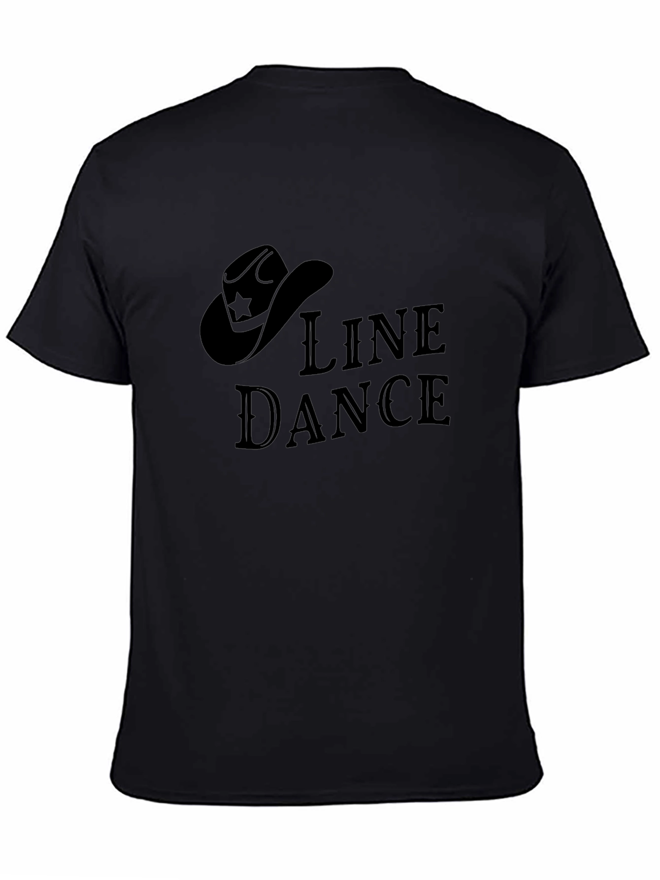 Line Dance Cowboy Hat Graphic Tee - Solid Black