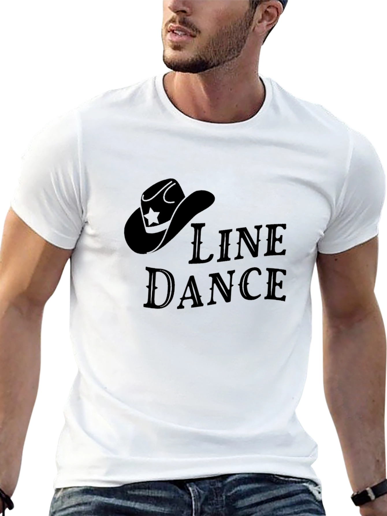 Line Dance Cowboy Hat Graphic Tee - Solid Black