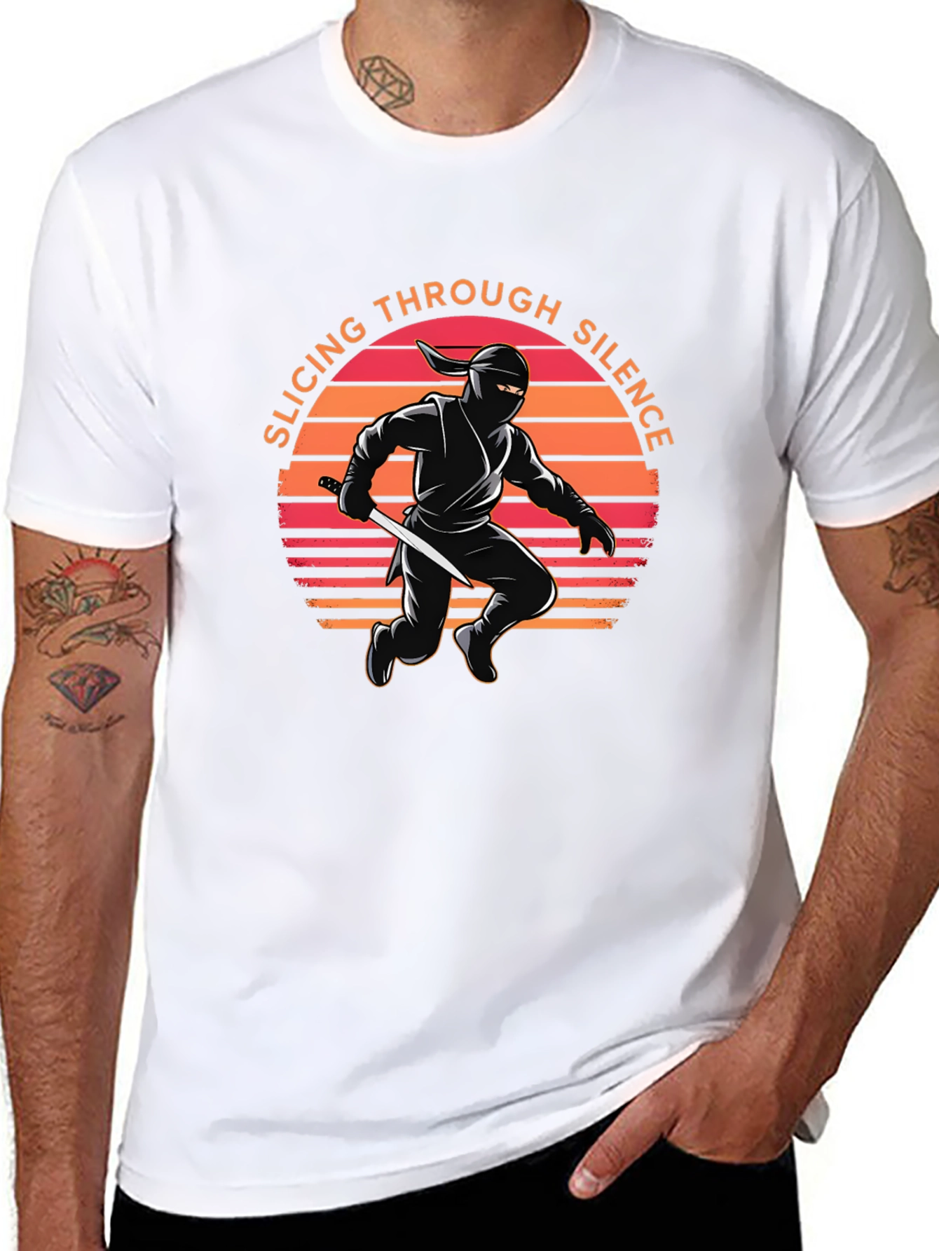 Ninja Slicing Through Silence Black T-Shirt