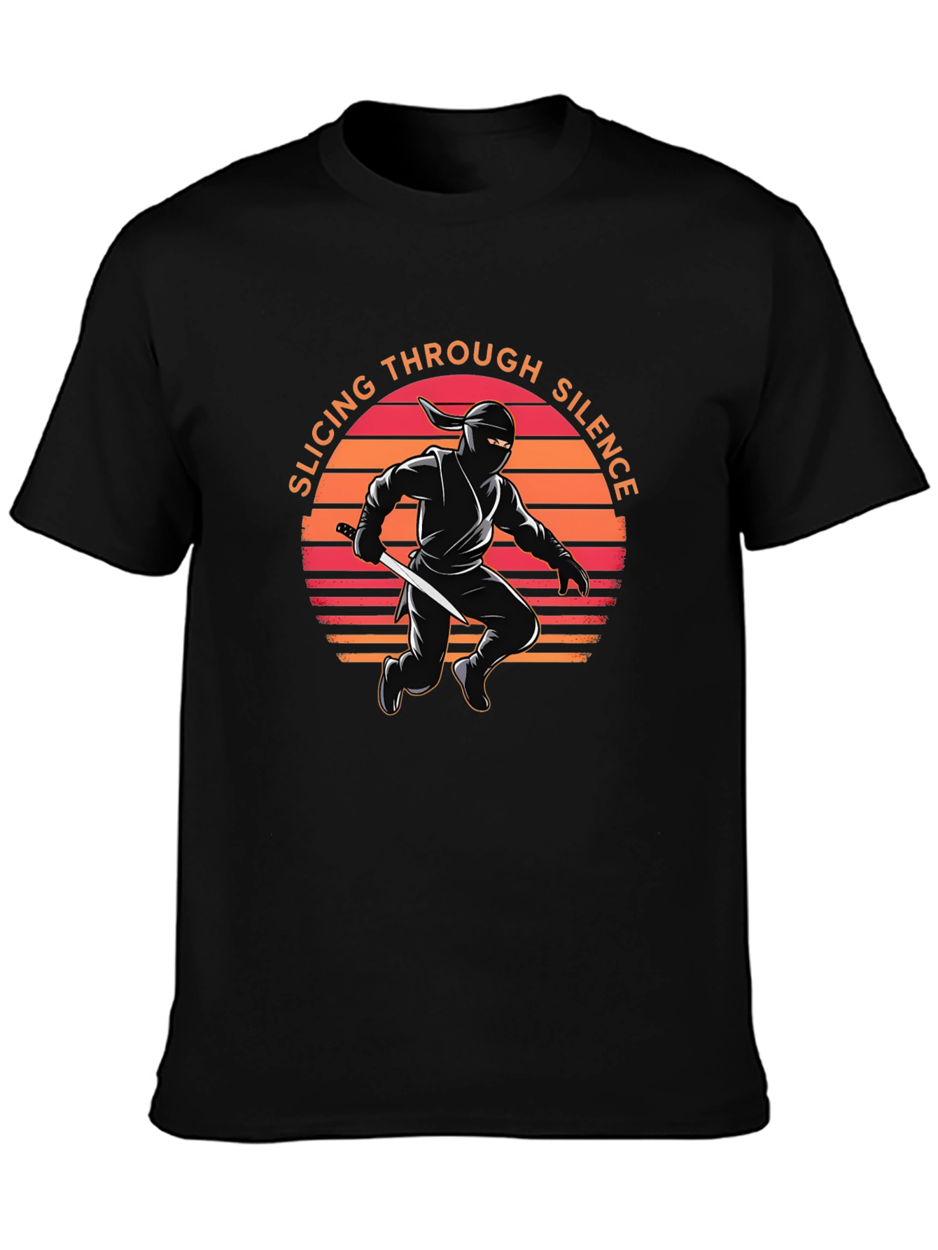 Ninja Slicing Through Silence Black T-Shirt