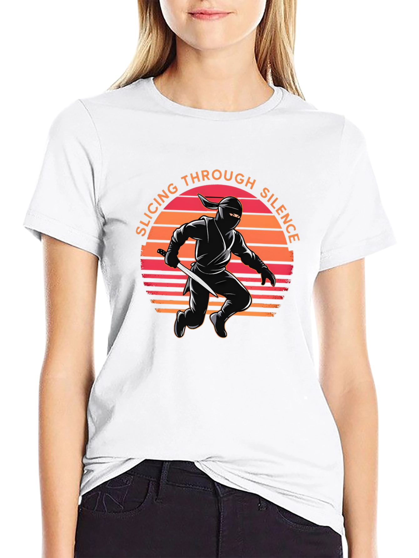 Ninja Slicing Through Silence Black T-Shirt