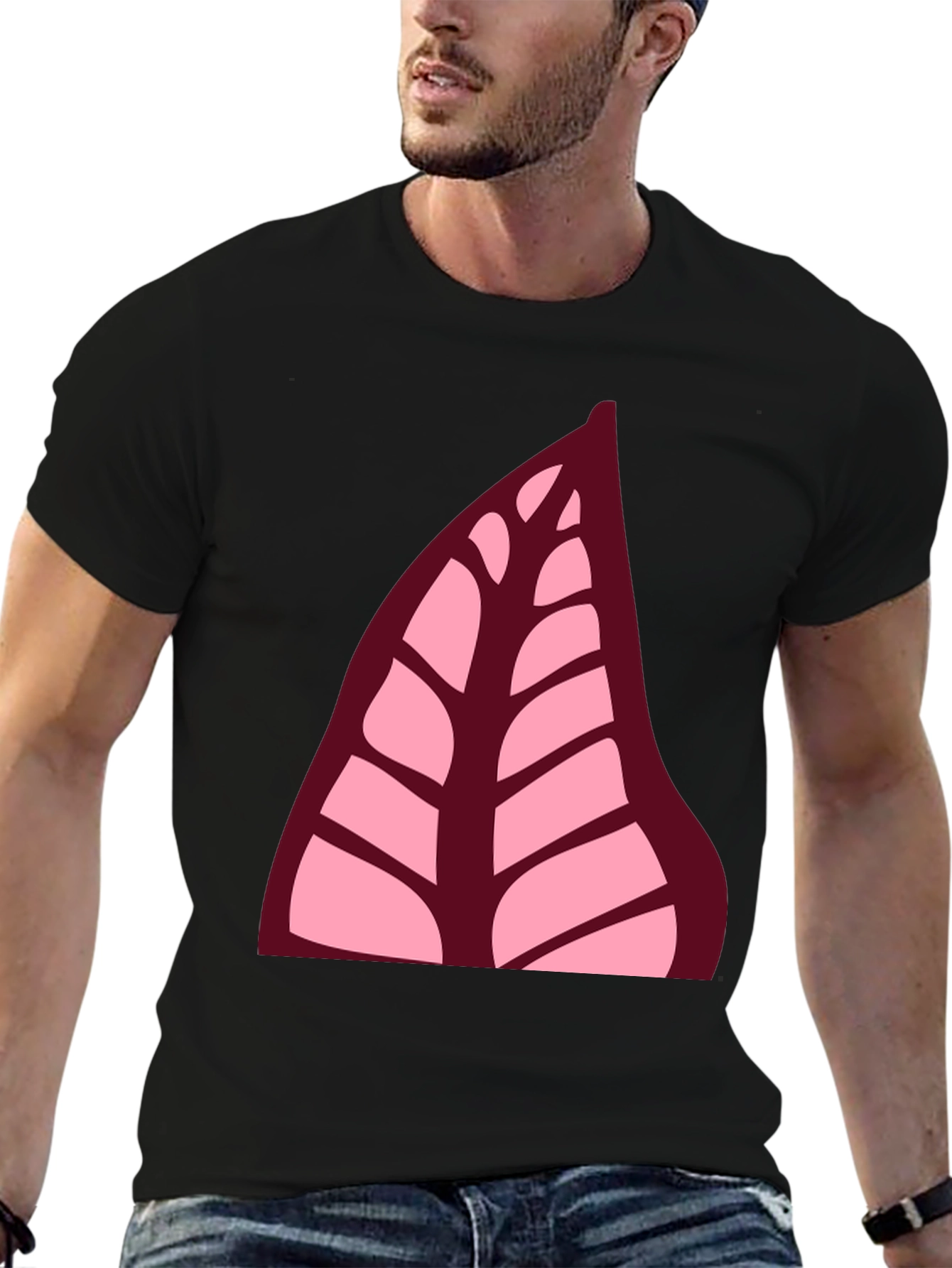 Leaf Print Black T-Shirt