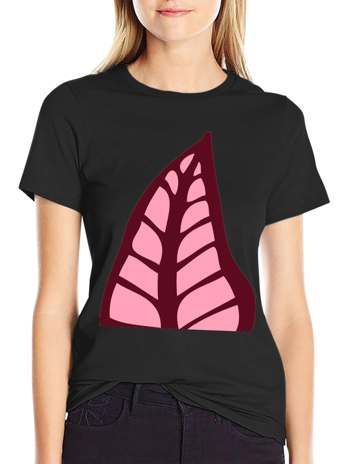 Leaf Print Black T-Shirt