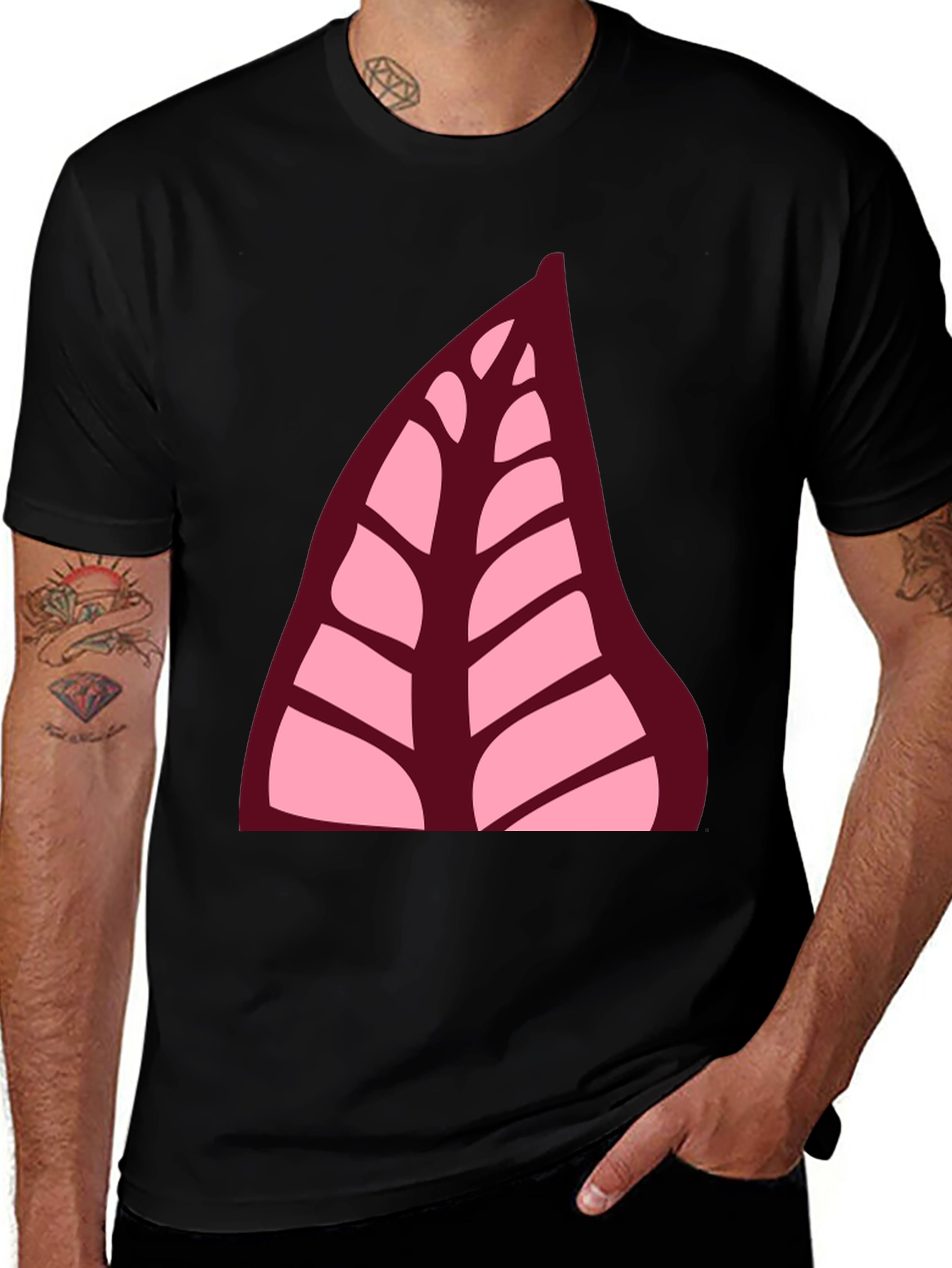 Leaf Print Black T-Shirt